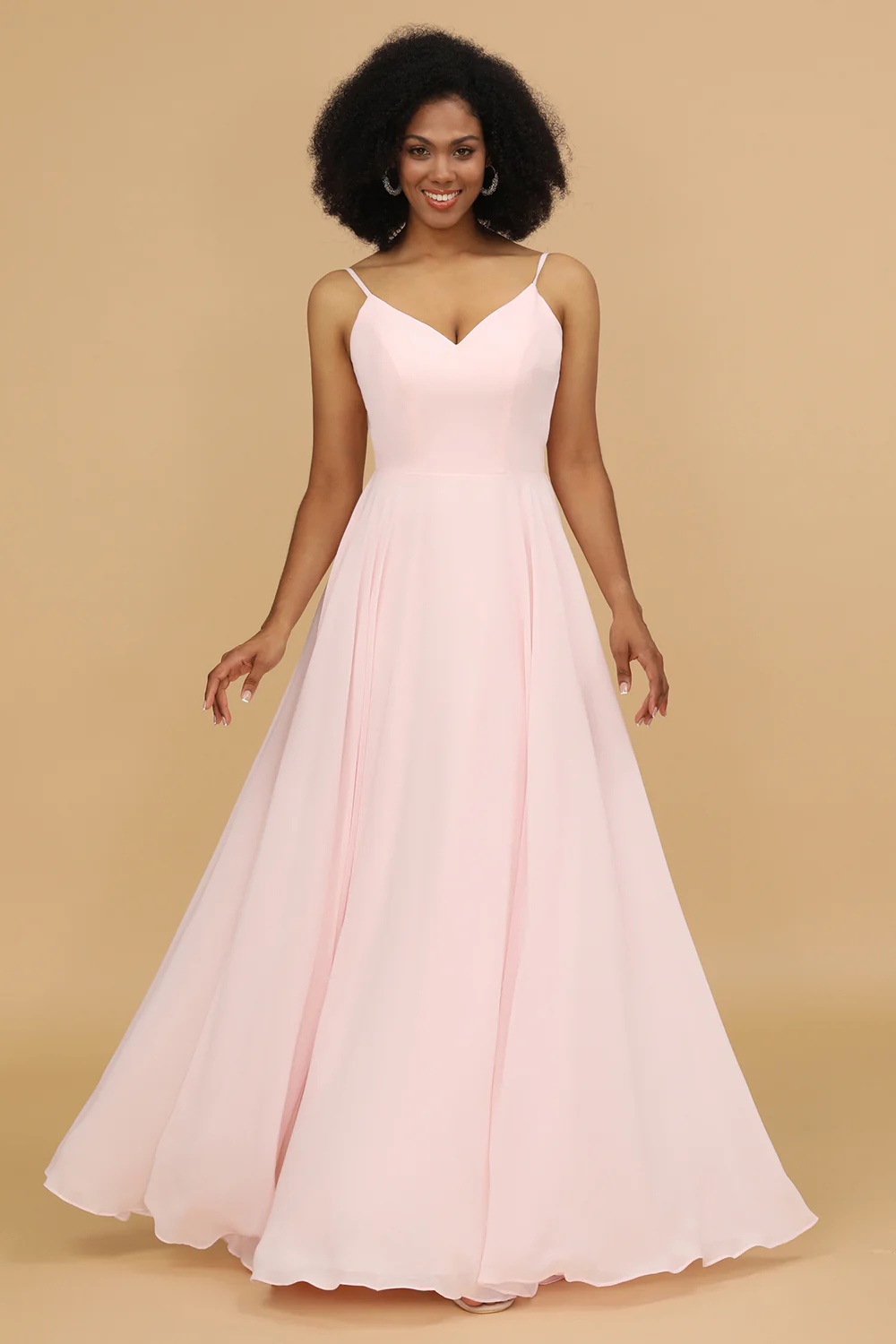 Pink  V-neck Spaghetti Straps Bridesmaid Dress - JUORTHO