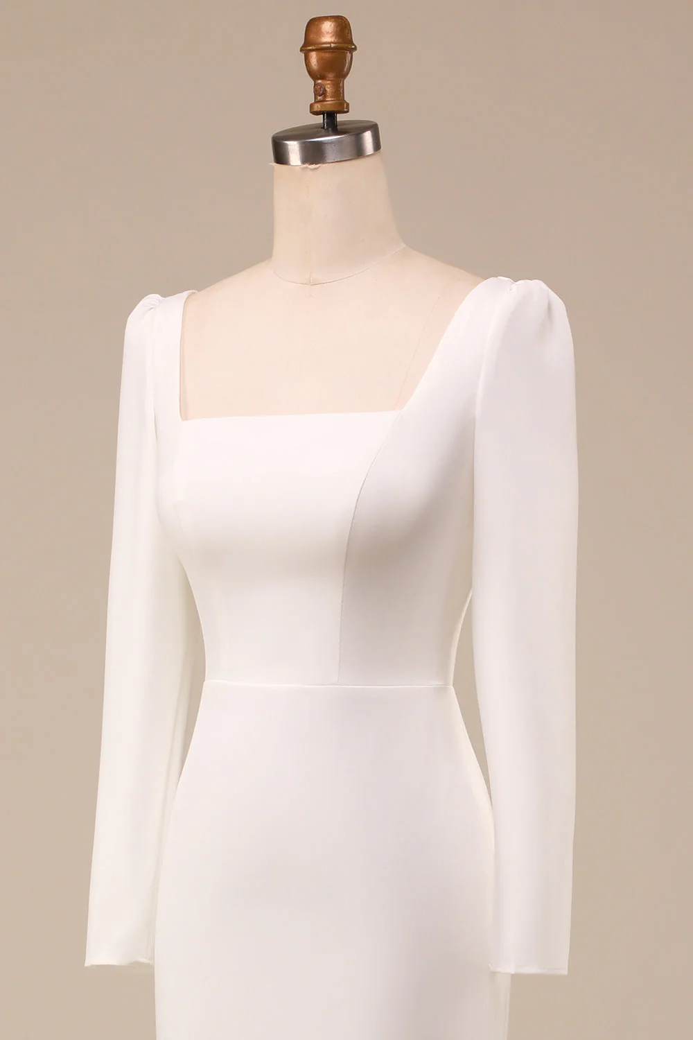 Ivory Mermaid Square Neck Bridal Dress With Long Sleeves - JUORTHO