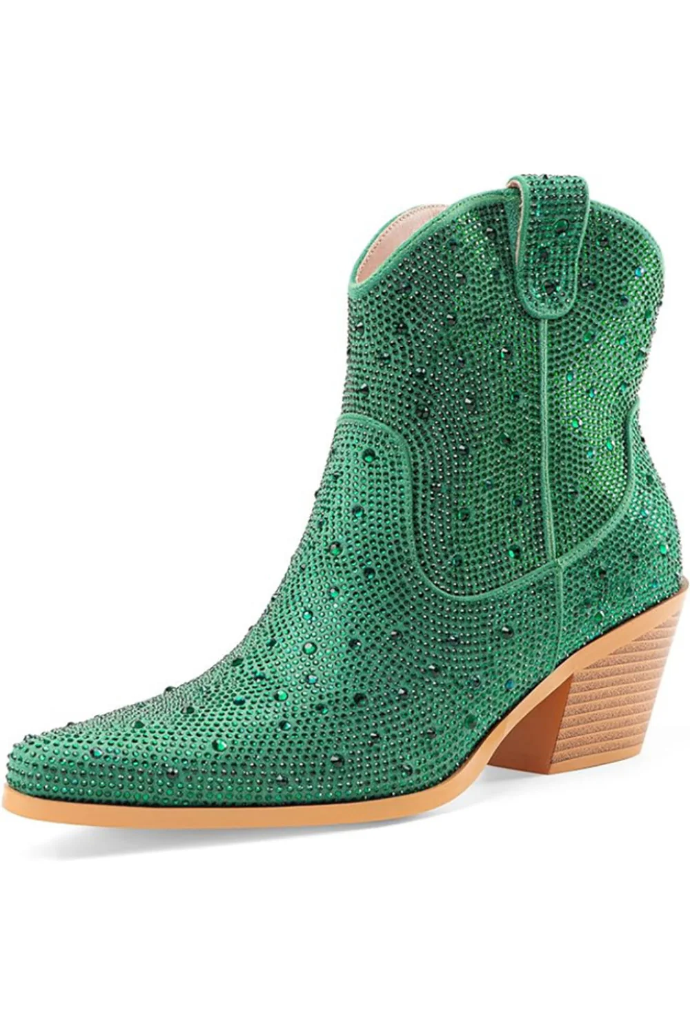 Black Rhinestone Contrast Color Western Ankle Boots - JUORTHO