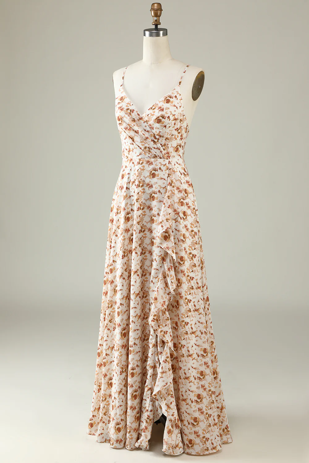 White Floral Boho Bridesmaid Dress with Ruffles - JUORTHO