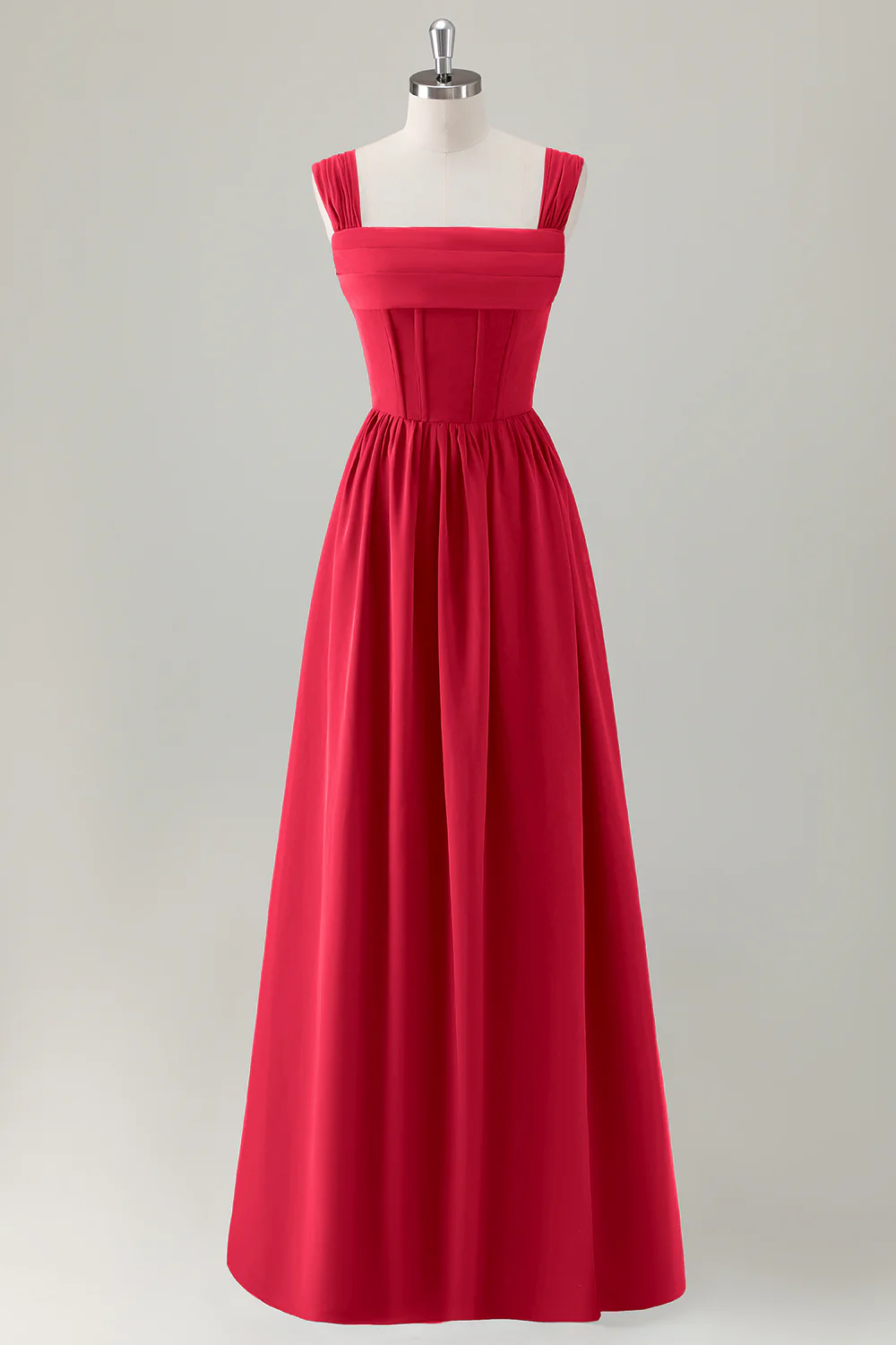 Dark Blue A-Line Square Neck Corset Long Bridesmaid Dress with Lace Up Back - JUORTHO