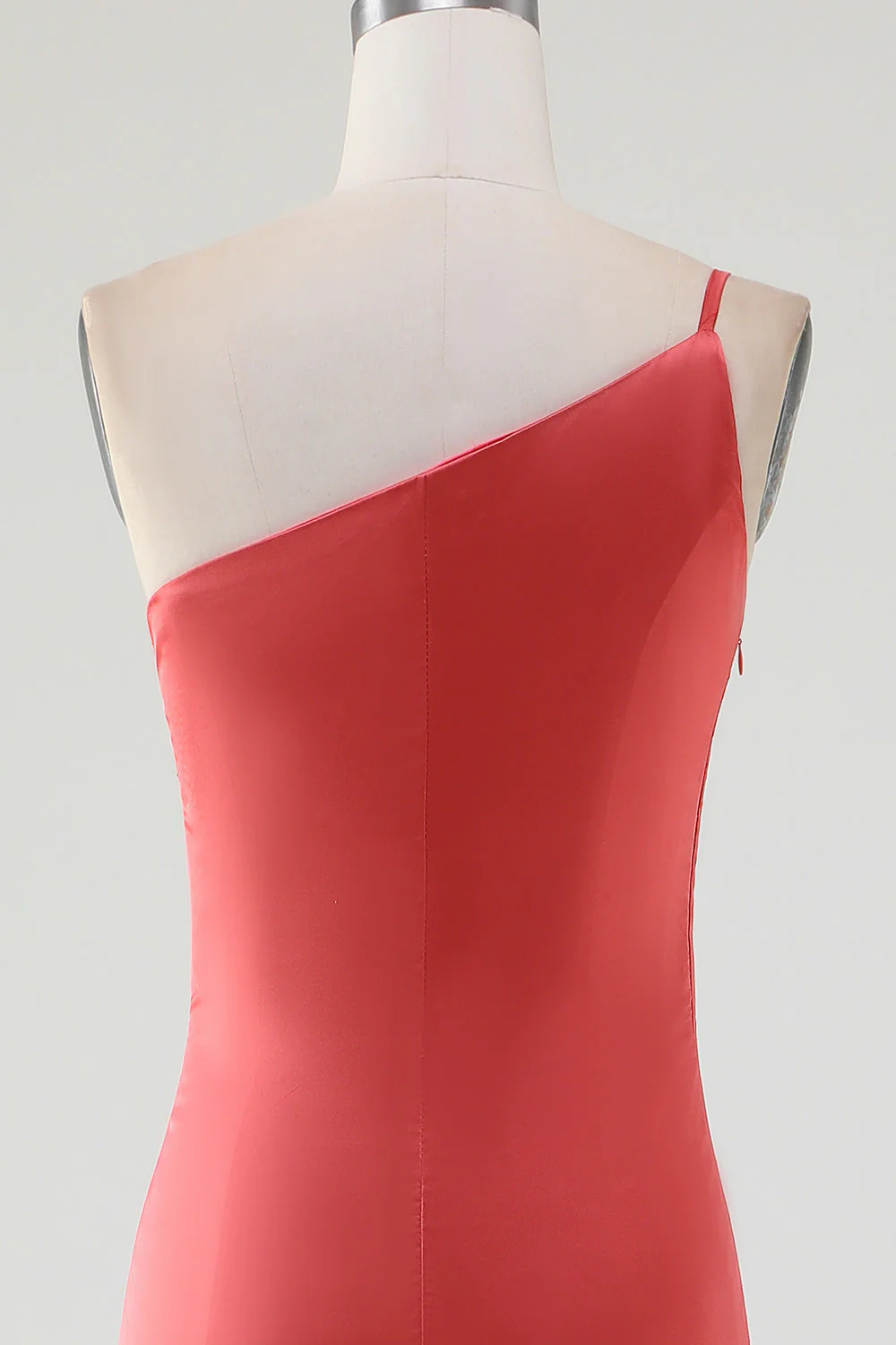 Terracotta Sheath One Shoulder Floor-Length Pleated Satin Bridesmaid Dress - JUORTHO