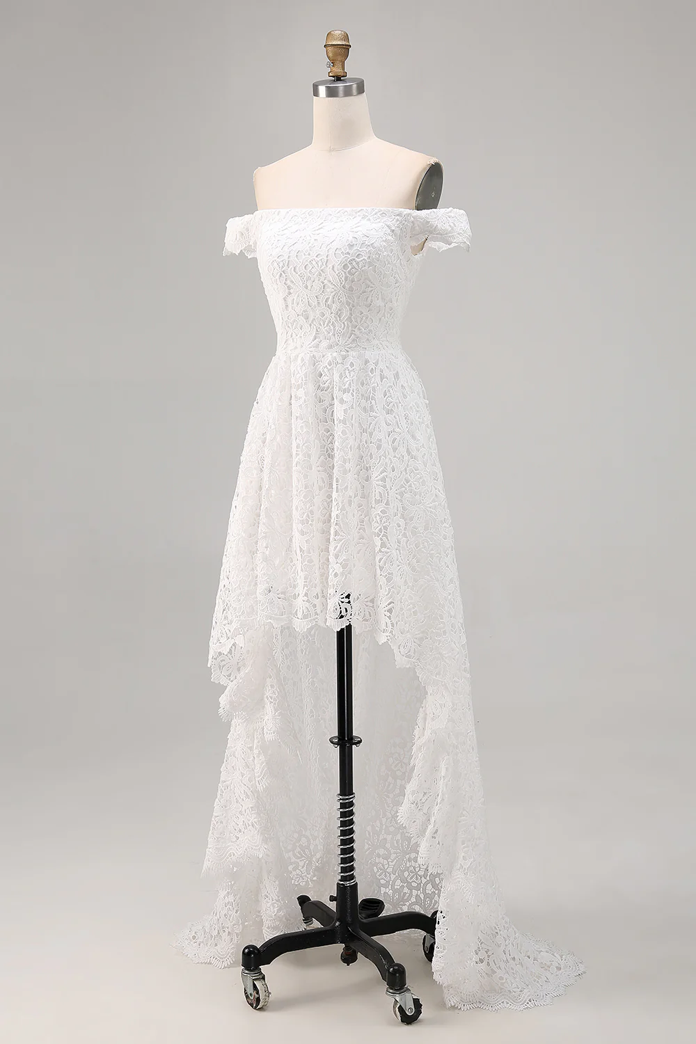 White Lace Off The Shoulder A Line High-Low Boho Maxi Dress - JUORTHO