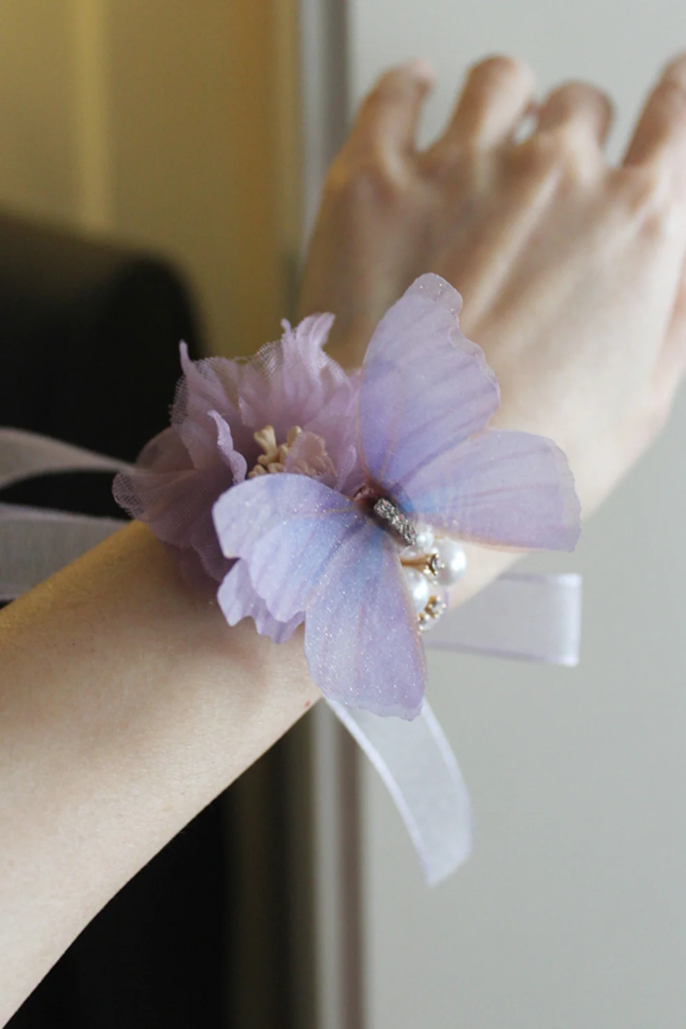 Elegant Purple Butterfly Prom Wrist Corsage for Wedding - JUORTHO