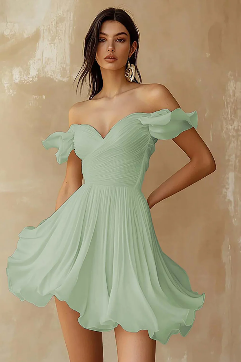 Chiffon Pleated A Line Mini Little White Dress with Ruffles - JUORTHO