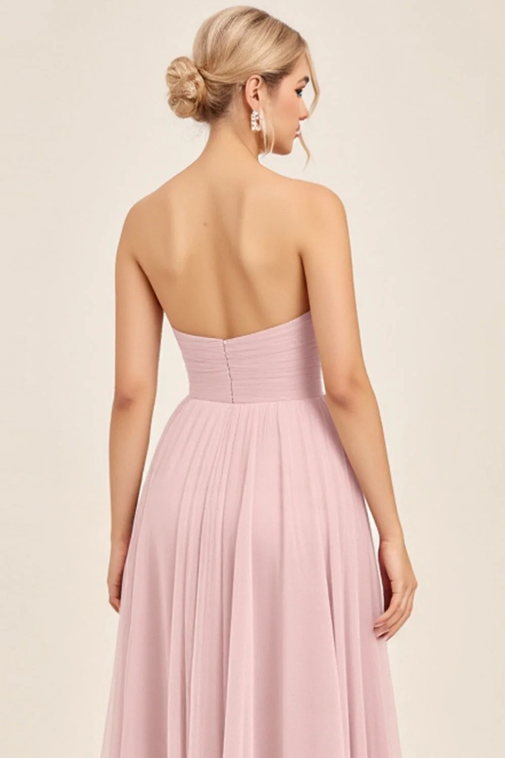Candy Pink A Line Ruhced Sweetheart Long Bridesmaid Dress - JUORTHO