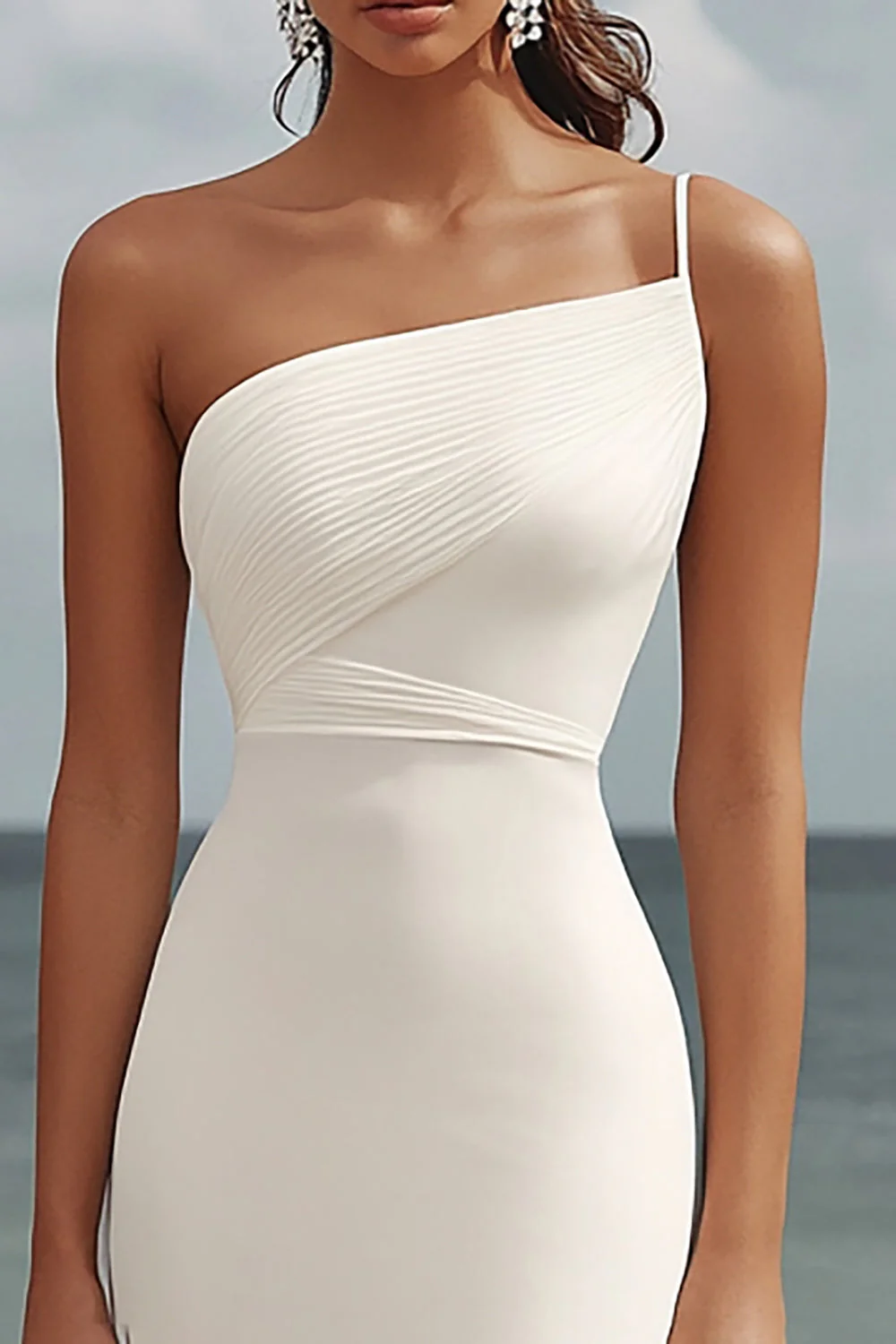 White Chiffon Sheath Bodycon Long Rehearsal Dinner Dress - JUORTHO