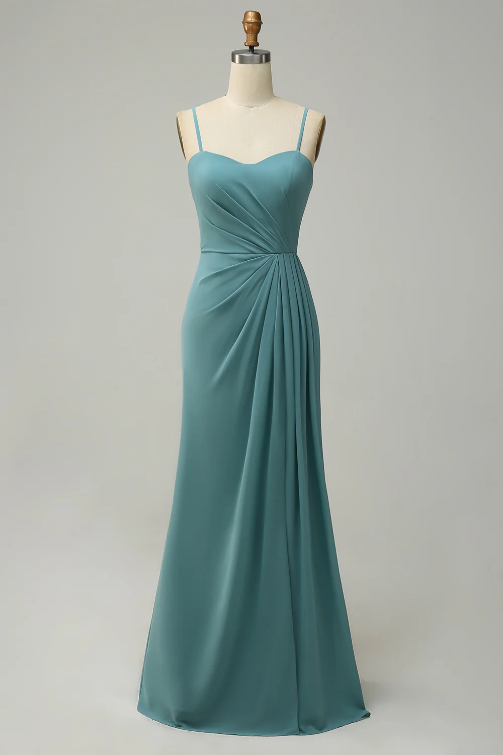 Green Draped Long Chiffon Bridesmaid Dress - JUORTHO