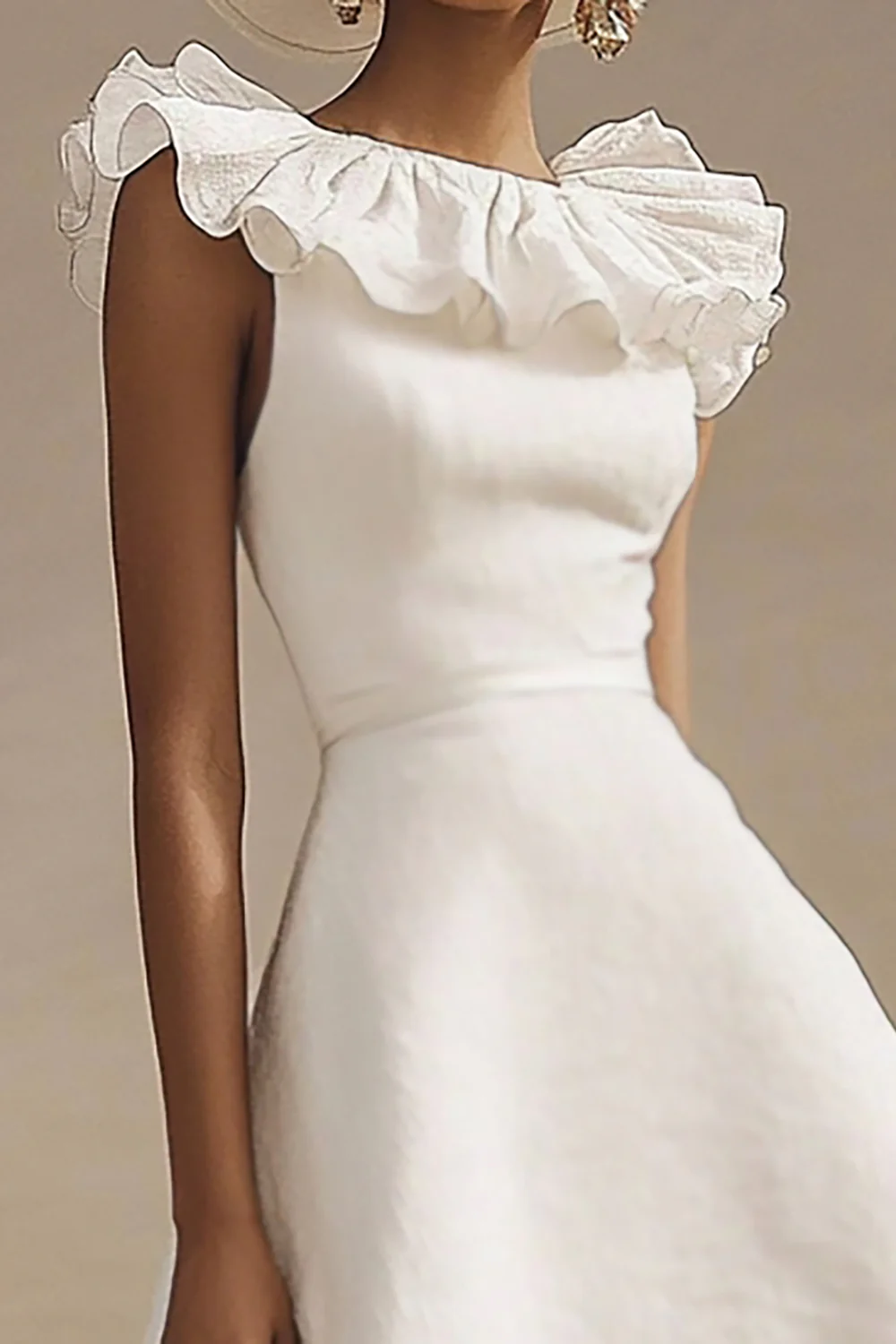 Ivory High-Low A Line Boho Western Wedding Dress with Ruffles - JUORTHO