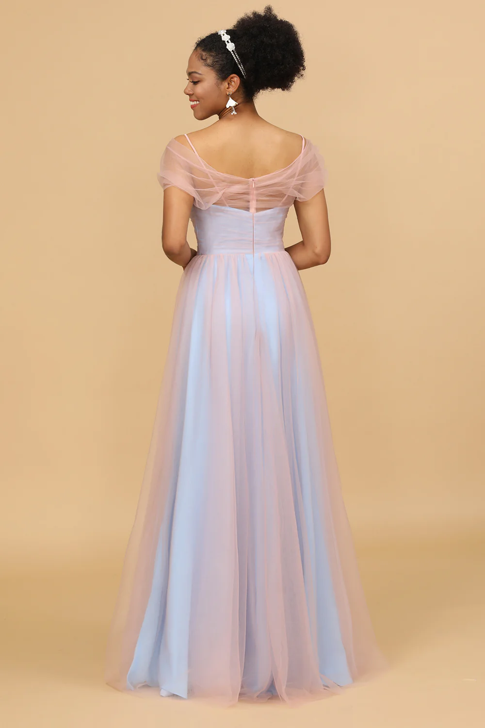Pink Blue Spaghetti Straps Tulle Bridesmaid Dress - JUORTHO