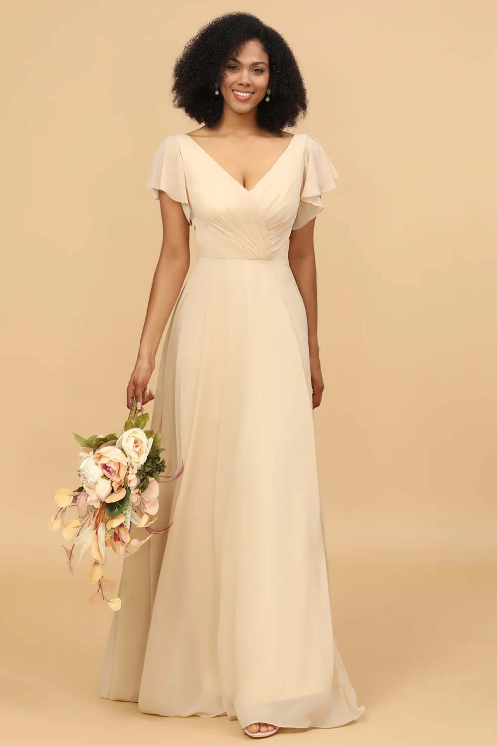 A-Line Champagne Chiffon Bridesmaid Dress - JUORTHO