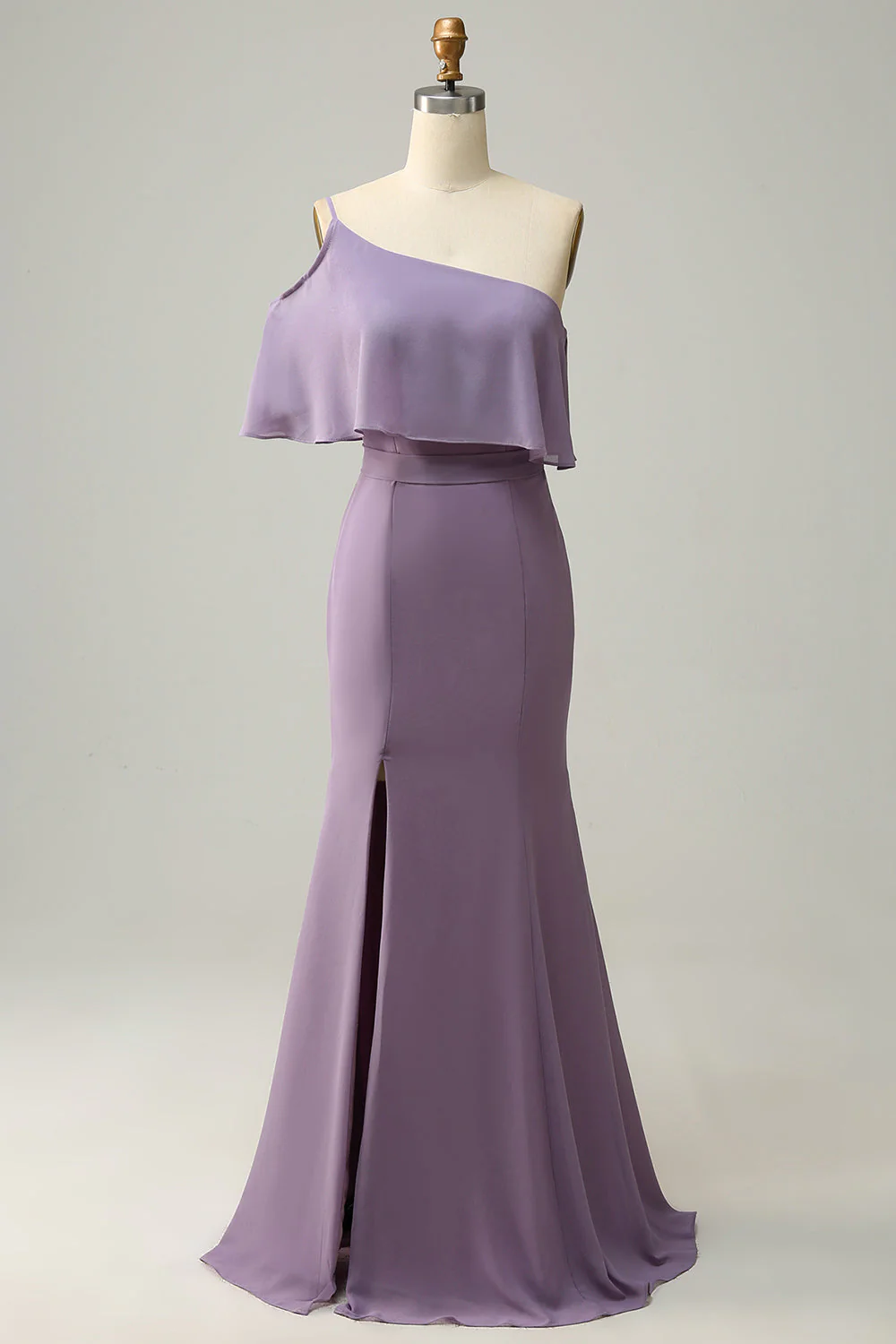Sheath One Shoulder Purple Plus Size Bridesmaid Dress with Silt - JUORTHO