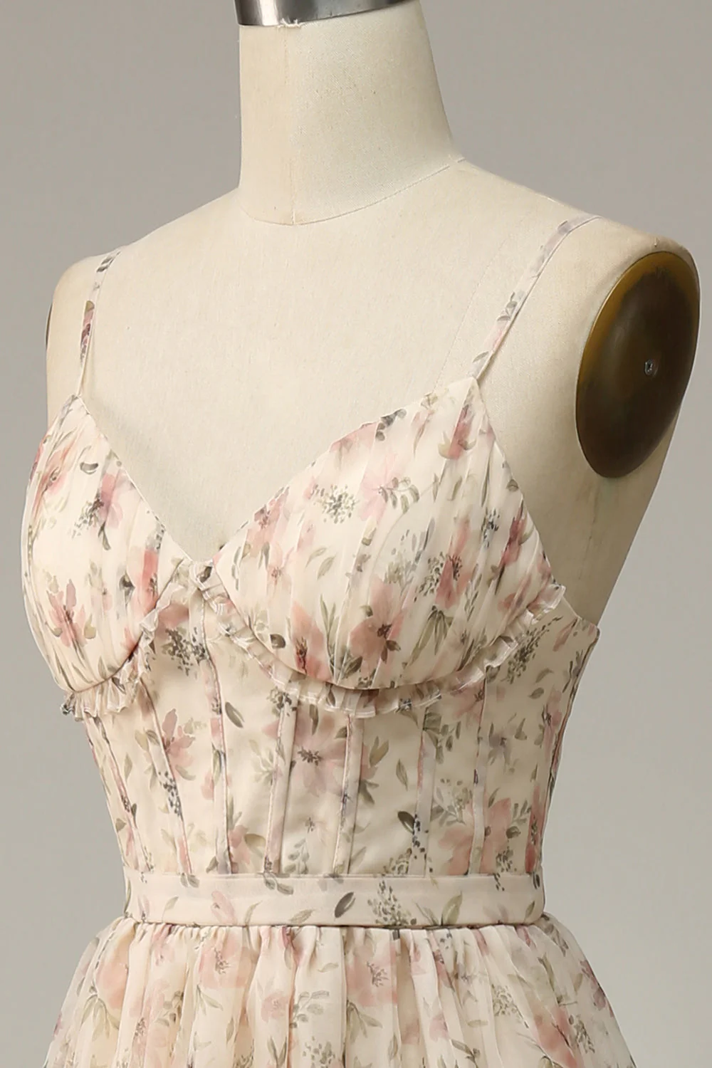 Apricot A Line Print Prom Dress with Slit - JUORTHO