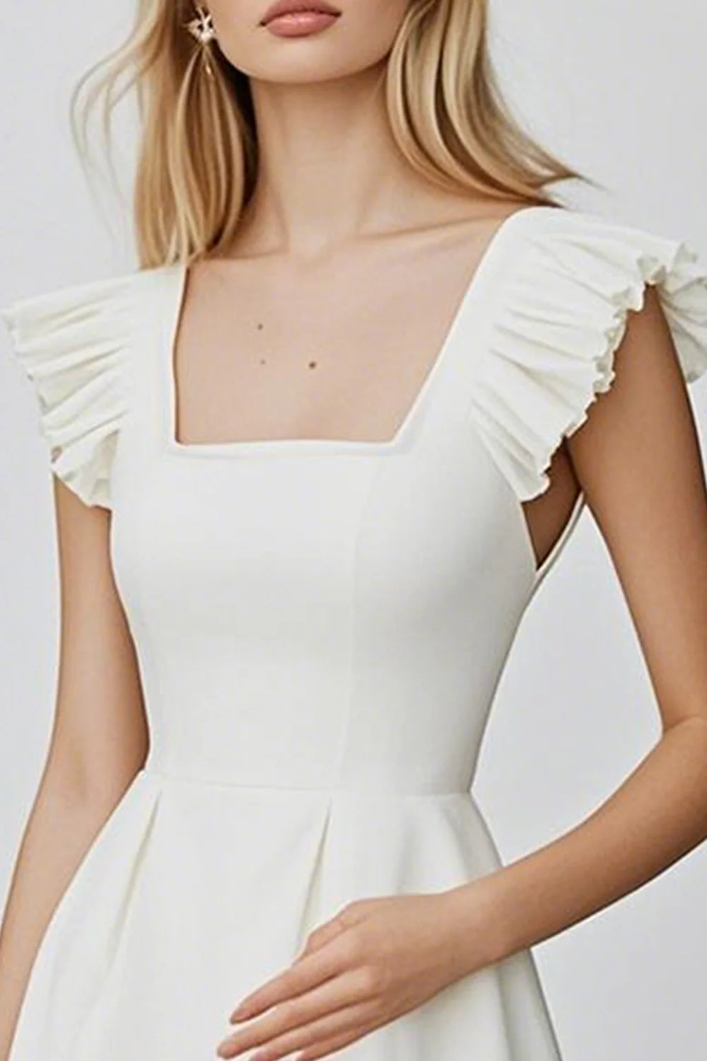 Ivory A Line Square Neck Short Graduation Dress with Ruffles - JUORTHO
