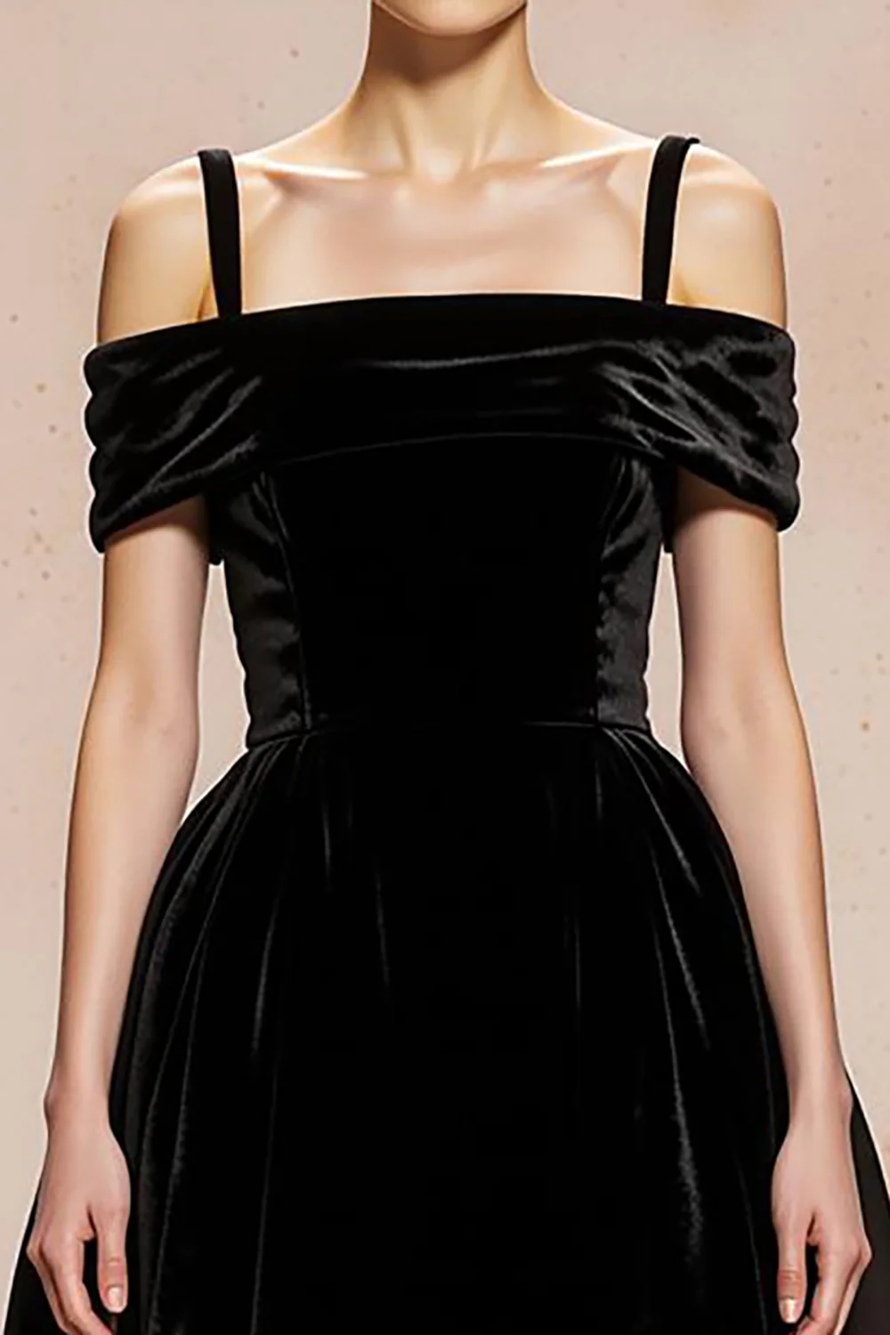 Black Ball Gown Velvet Cold Shoulder Long Holiday Party Dress - JUORTHO