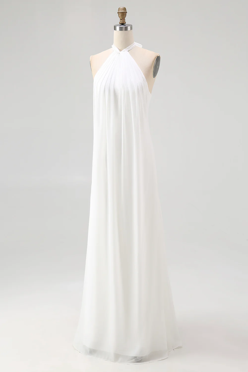 Chiffon White A Line Halter Long Rehearsal Dinner Dress - JUORTHO