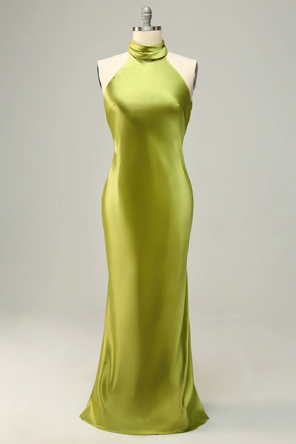 Halter Open Back Lemon Green Long Bridesmaid Dress - JUORTHO
