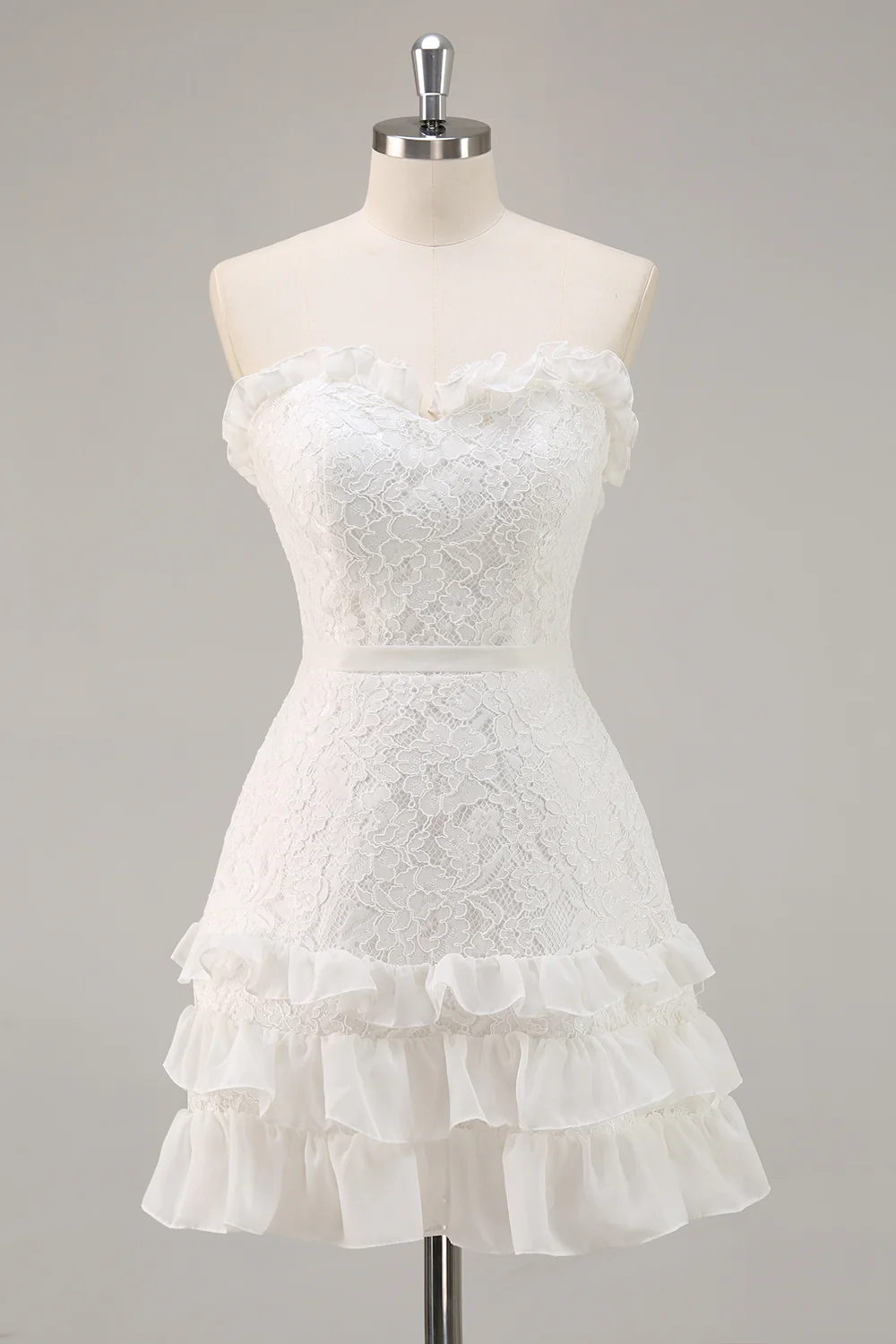 White A Line Lace Sweetheart Mini Graduation Dress - JUORTHO