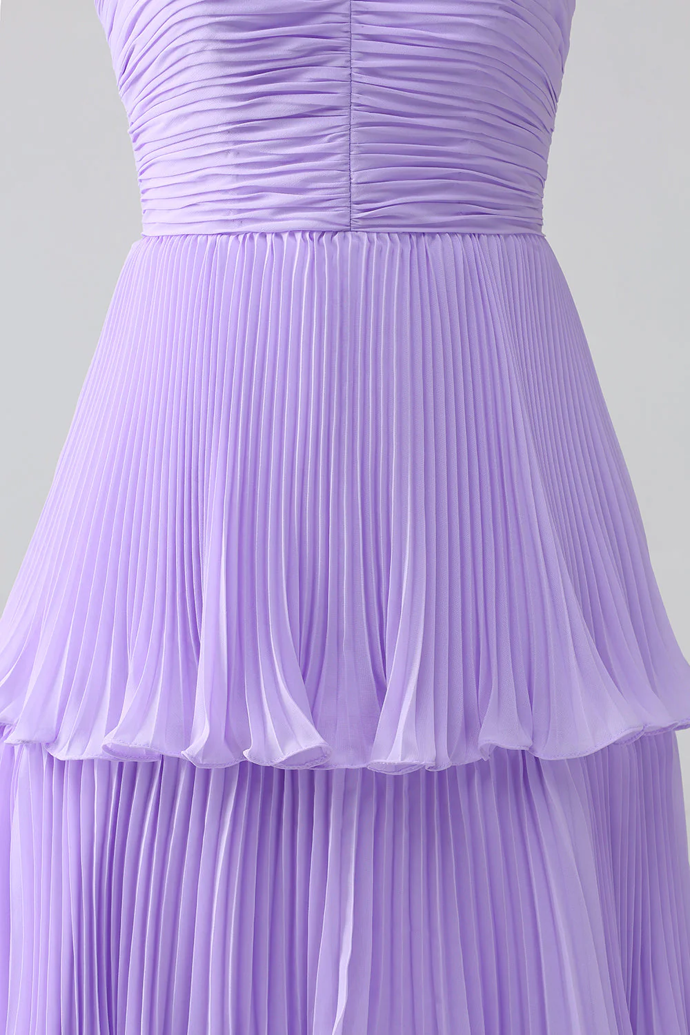 A-Line Sweetheart Lilac Tiered Chiffon Long Bridesmaid Dress with Pleated - JUORTHO