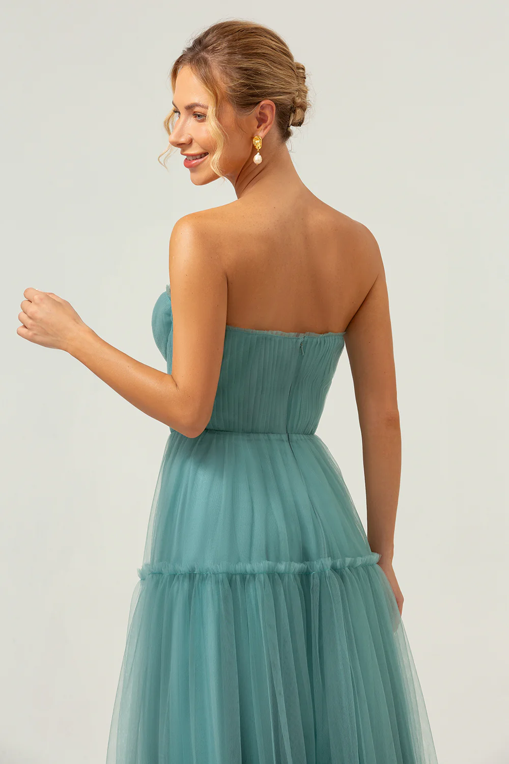 Eucalyptus Strapless Tulle A-Line Bridesmaid Dress - JUORTHO