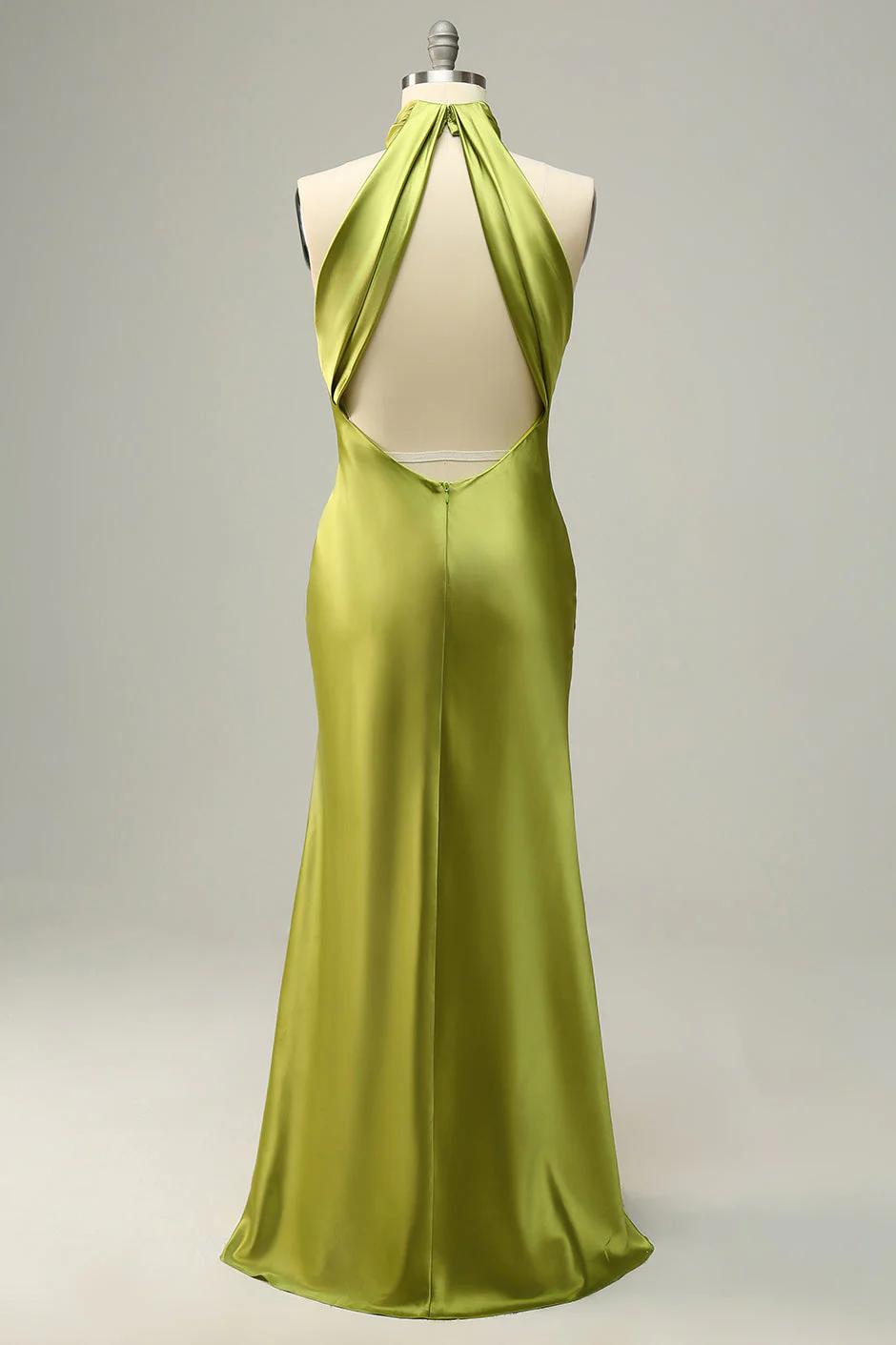 Halter Open Back Lemon Green Long Bridesmaid Dress - JUORTHO