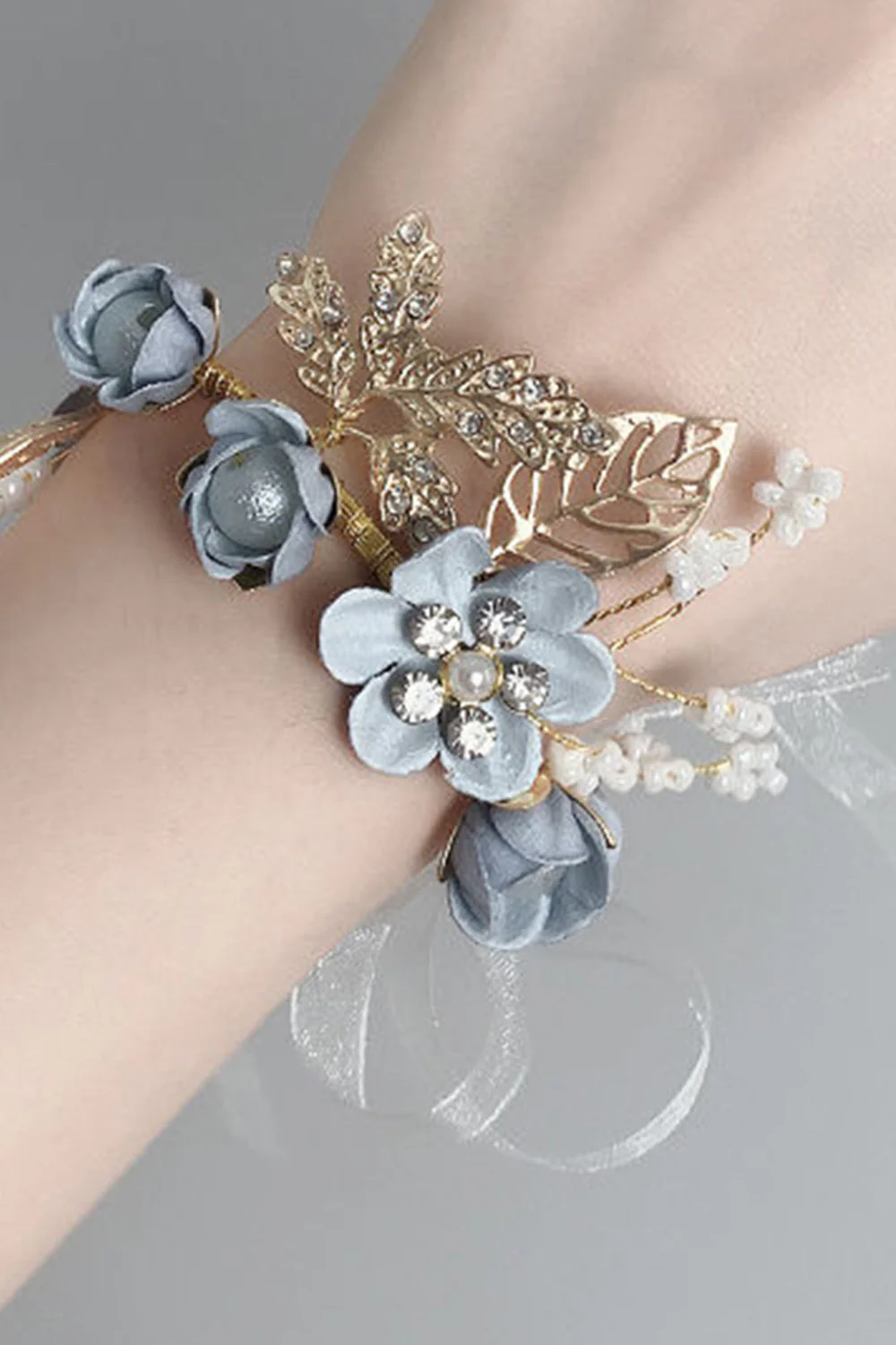 Sophisticated Blue Wrist Corsage with Rhinestone - JUORTHO