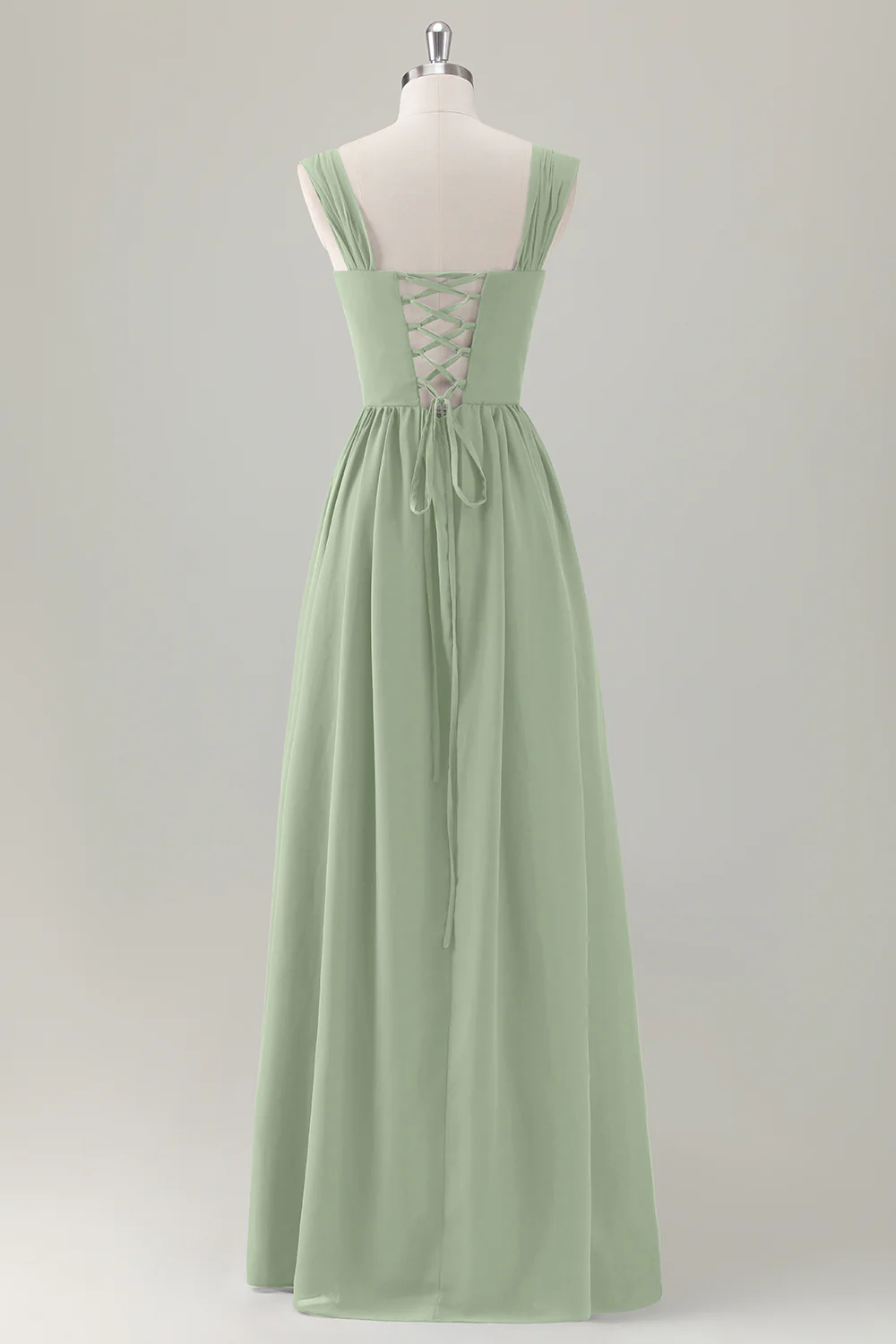 Dark Blue A-Line Square Neck Corset Long Bridesmaid Dress with Lace Up Back - JUORTHO