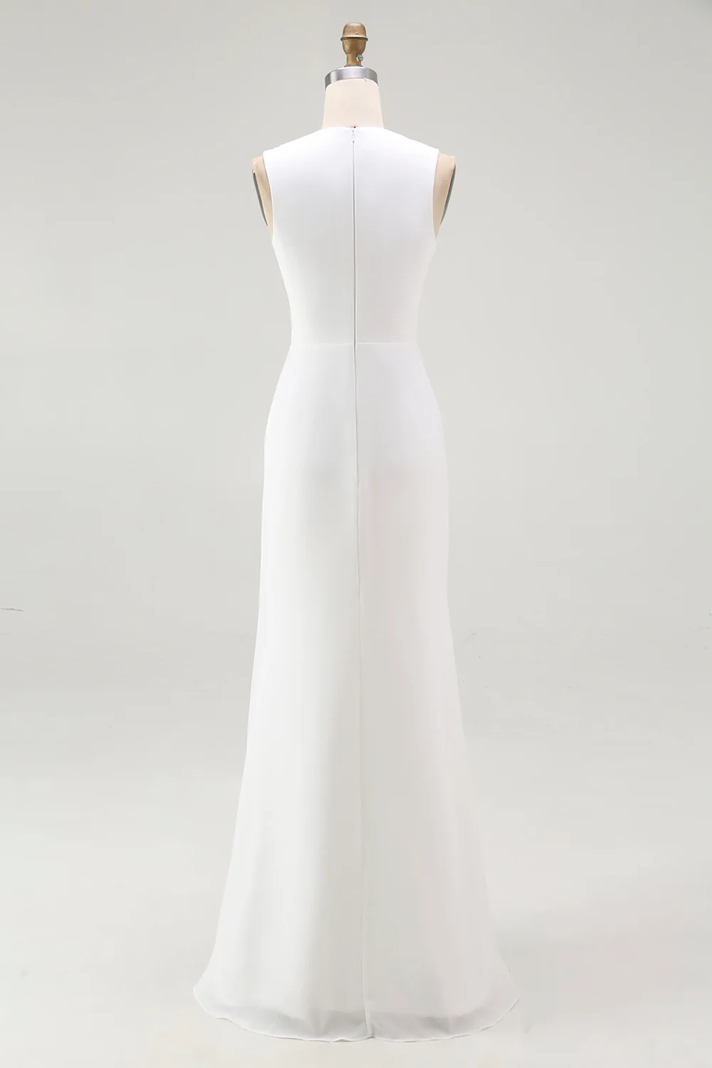 White Chiffon Sheath Sleeveless Long Rehearsal Dinner Dress - JUORTHO