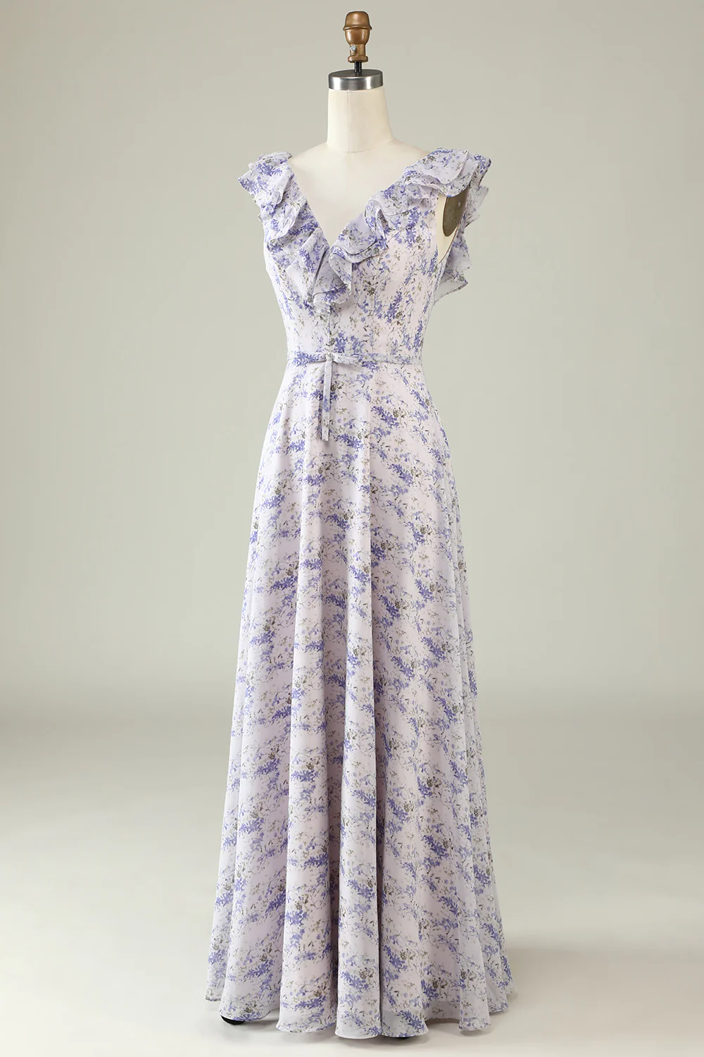 Blush Purple Flower Boho Chiffon Bridesmaid Dress - JUORTHO