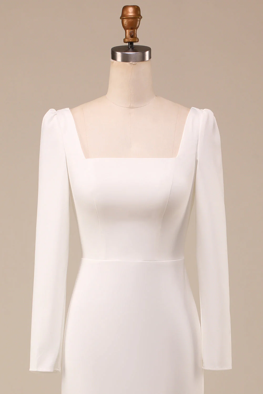 Ivory Mermaid Square Neck Bridal Dress With Long Sleeves - JUORTHO