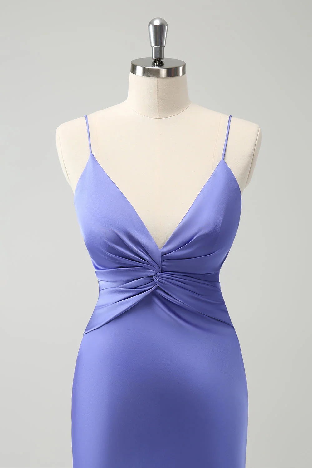 Purple Mermaid Spaghetti Straps Hollow Out Twist Front Bridesmaid Dress - JUORTHO