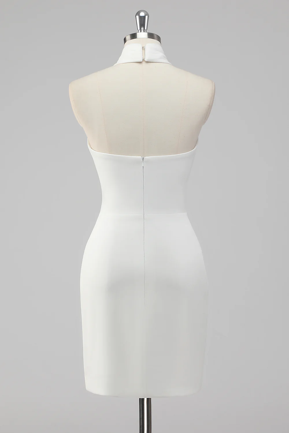 Halter Neck Bodycon Satin Short Little White Dress - JUORTHO