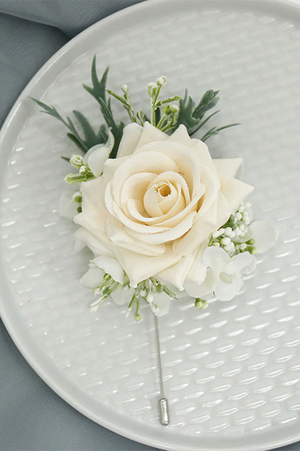 Ivory Wrist Corsage and Men Boutonniere Set for Prom Party - JUORTHO