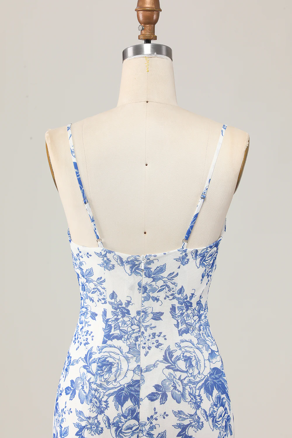 White and Blue Floral Ruched Sheath Long Wedding Guest Dress - JUORTHO