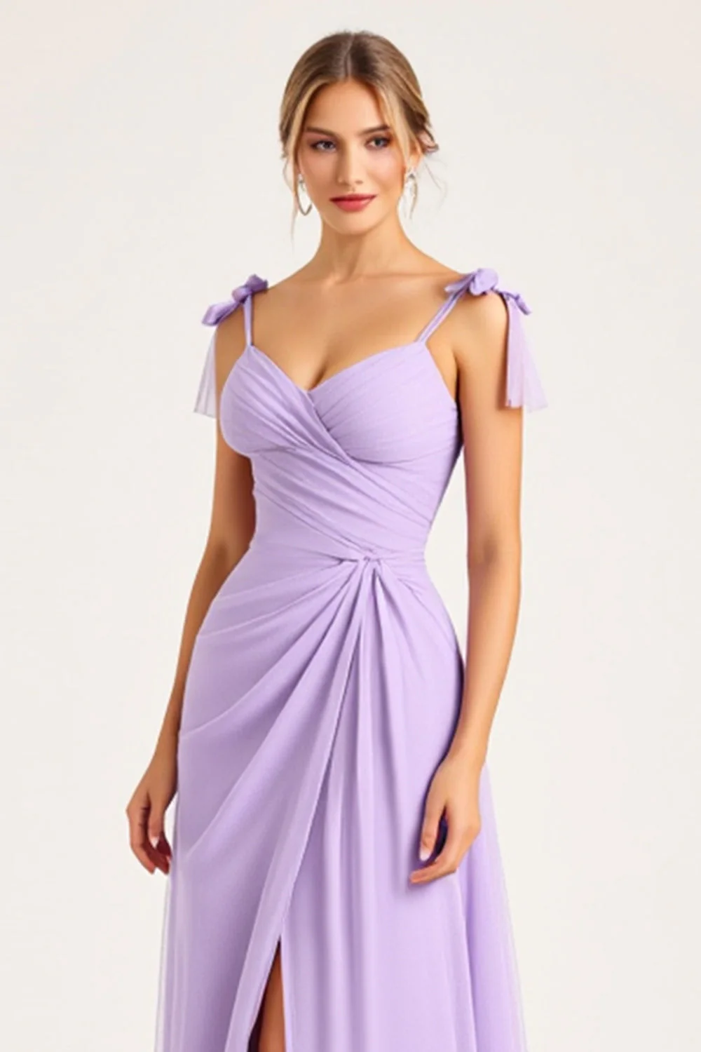 Lilac A Line Spaghetti Straps Long Bridesmaid Dress with Slit - JUORTHO