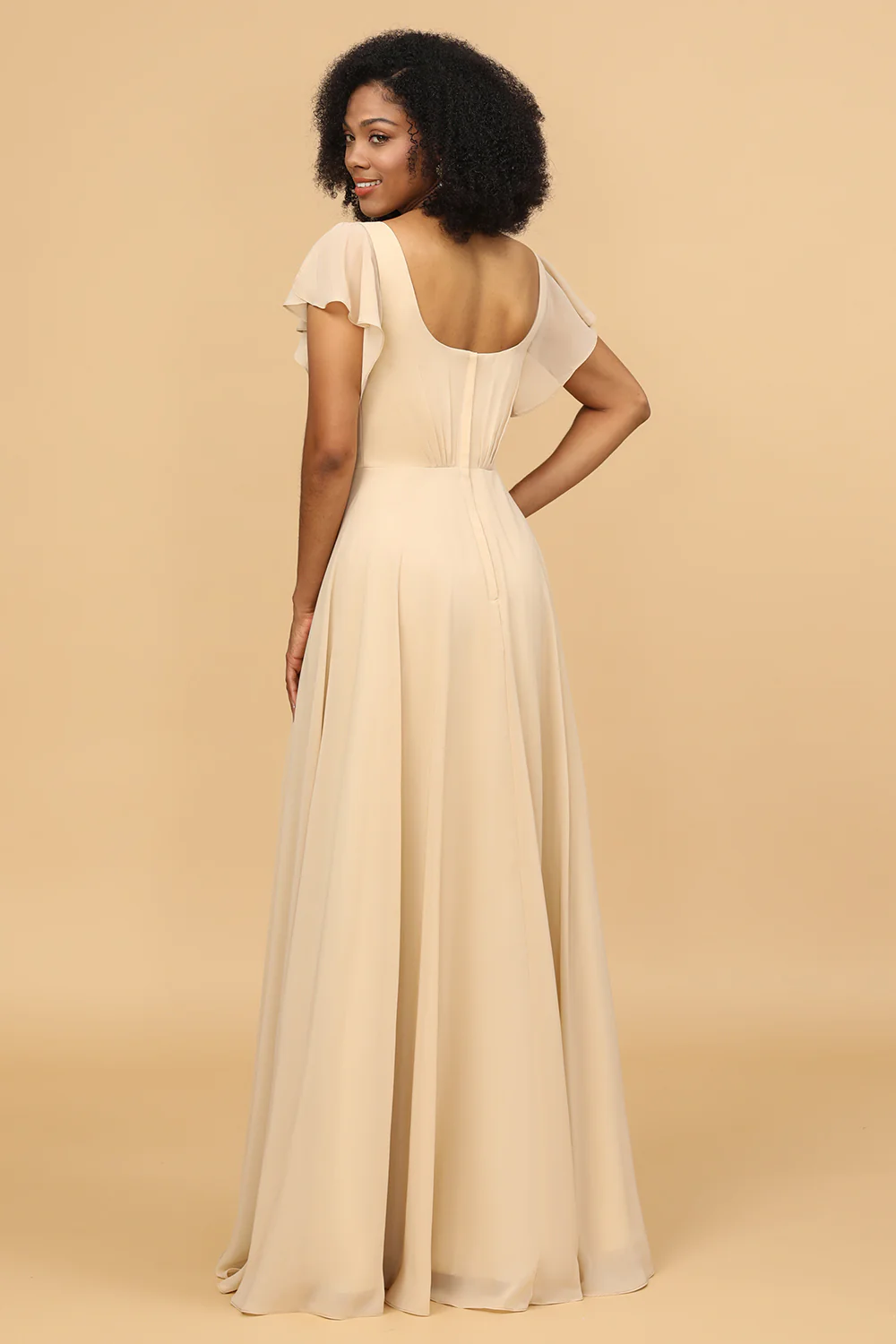 A-Line Champagne Chiffon Bridesmaid Dress - JUORTHO