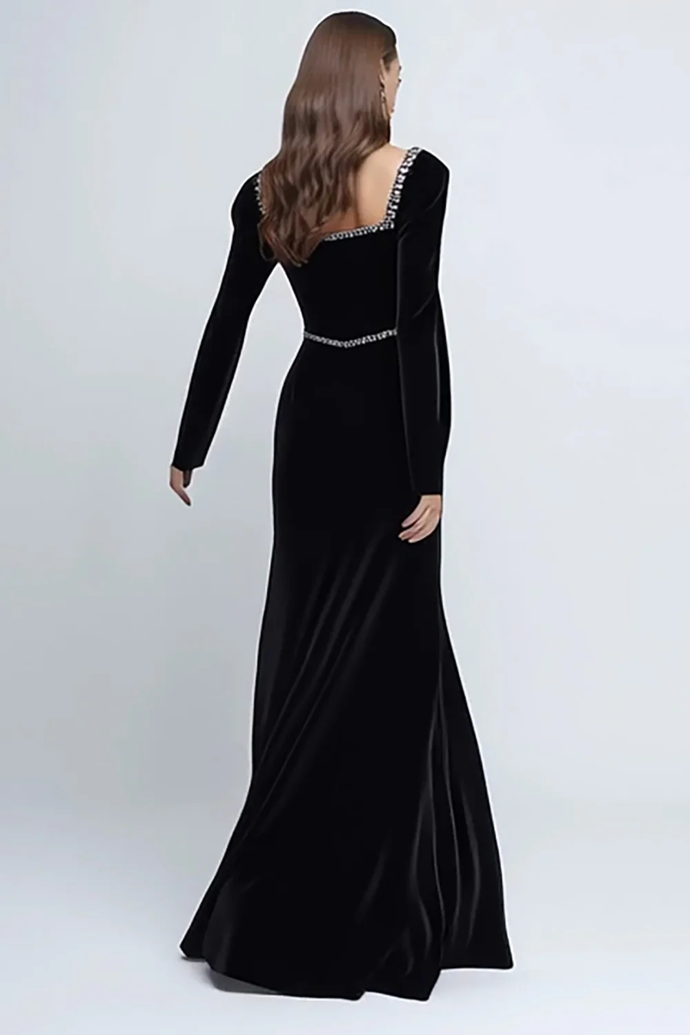 Sparkly Black Velvet Long Sleeves Holiday Party Dress with Beading - JUORTHO