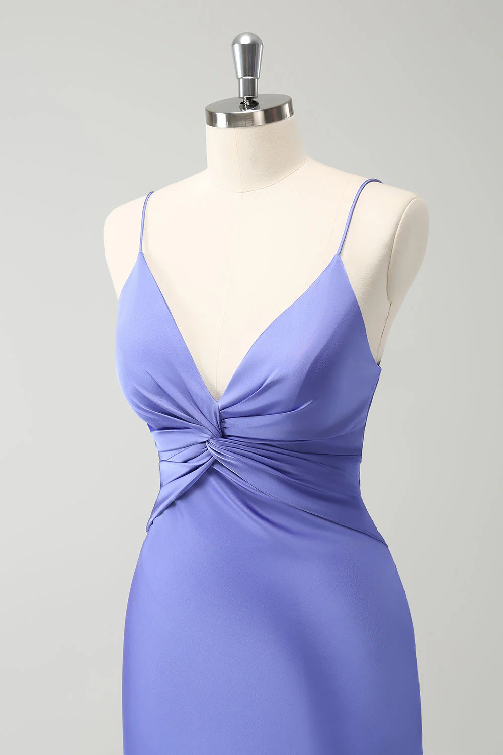 Purple Mermaid Spaghetti Straps Hollow Out Twist Front Bridesmaid Dress - JUORTHO