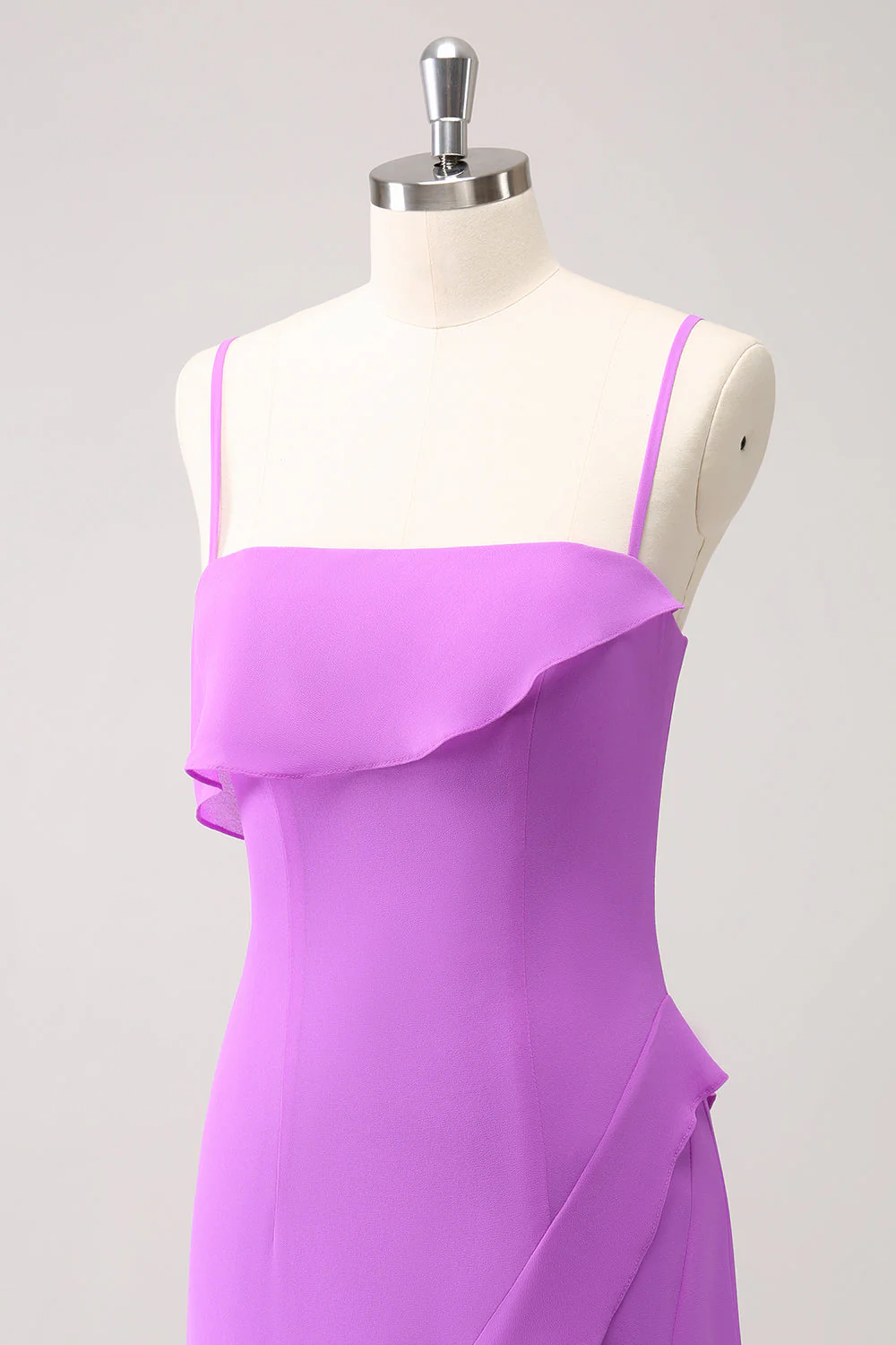 Tahiti Ruffle Spaghetti Straps Chiffon Long Bridesmaid Dress with Slit - JUORTHO