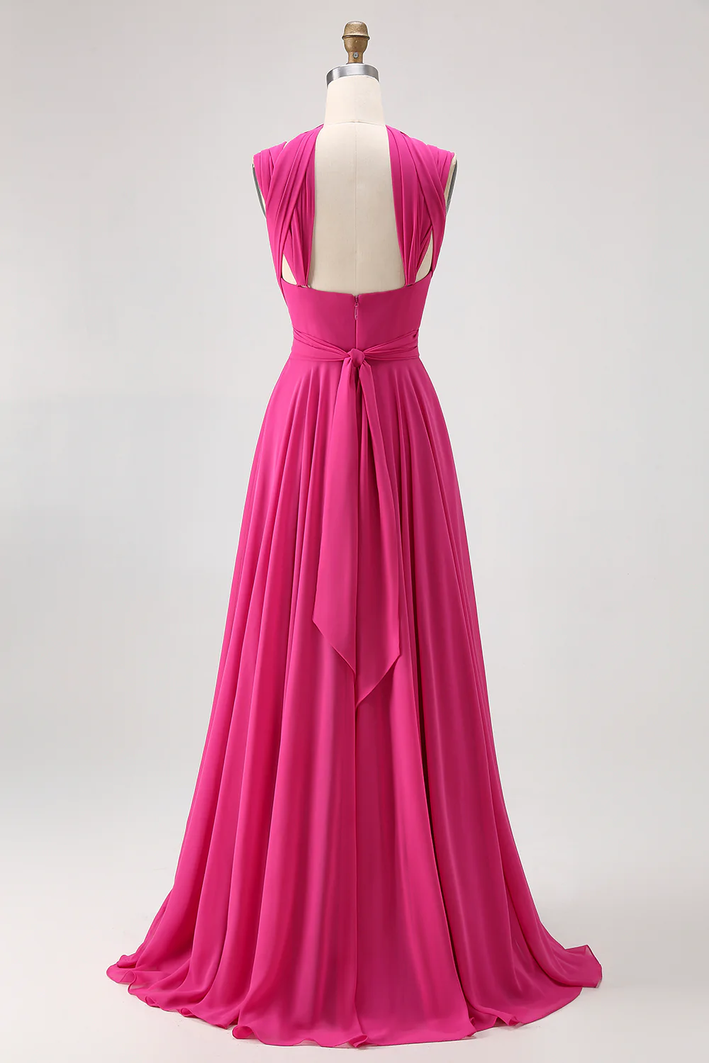 Fuchsia A Line Chiffon Long Bridesmaid Dress with Slit - JUORTHO