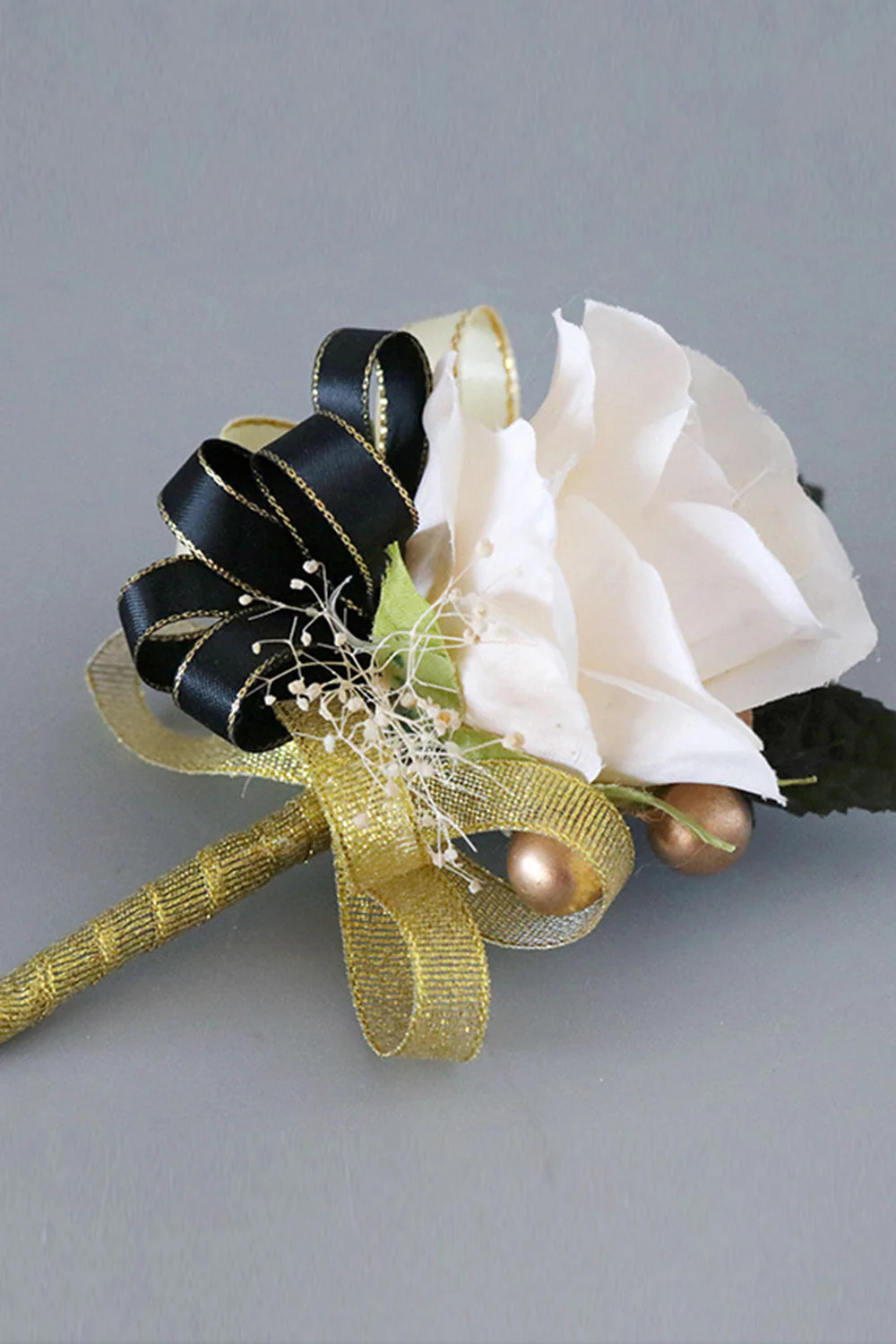 Luxury Black White Homecoming Wrist Corsage and Men's Boutonniere Set - JUORTHO