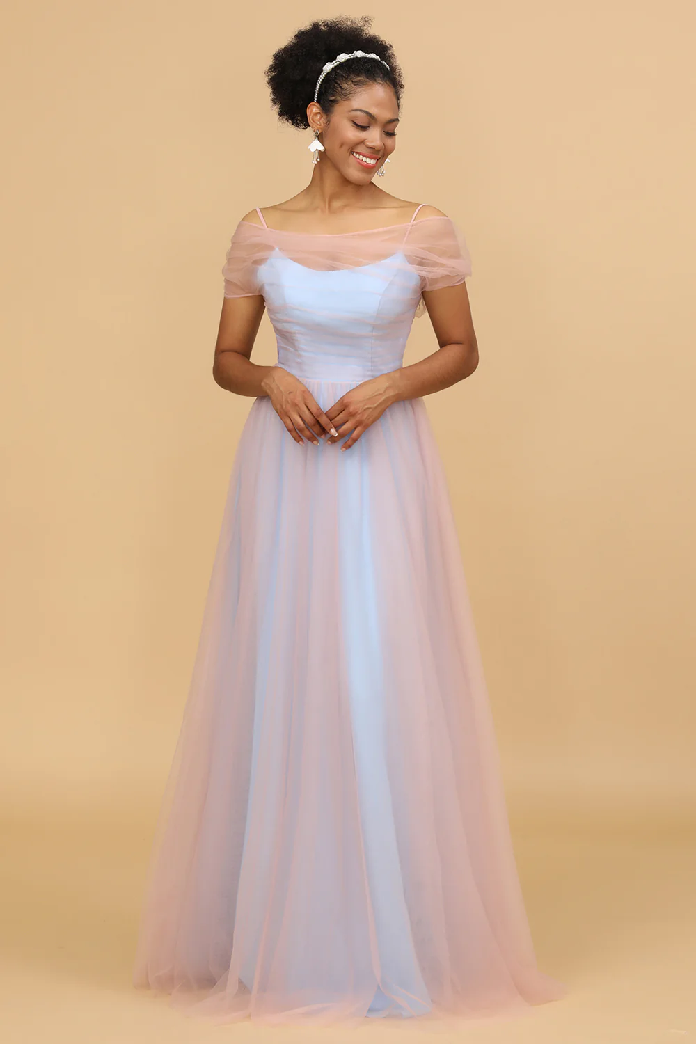 Pink Blue Spaghetti Straps Tulle Bridesmaid Dress - JUORTHO