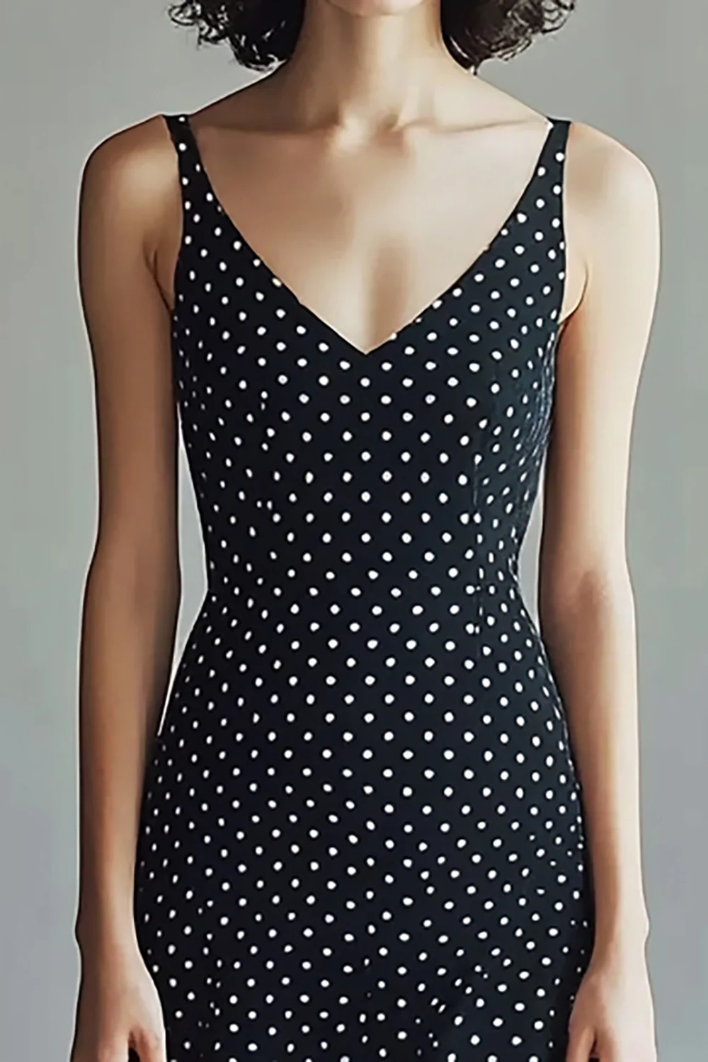 Chiffon Straps Black and White Maxi A Line Polka Dot Dress - JUORTHO