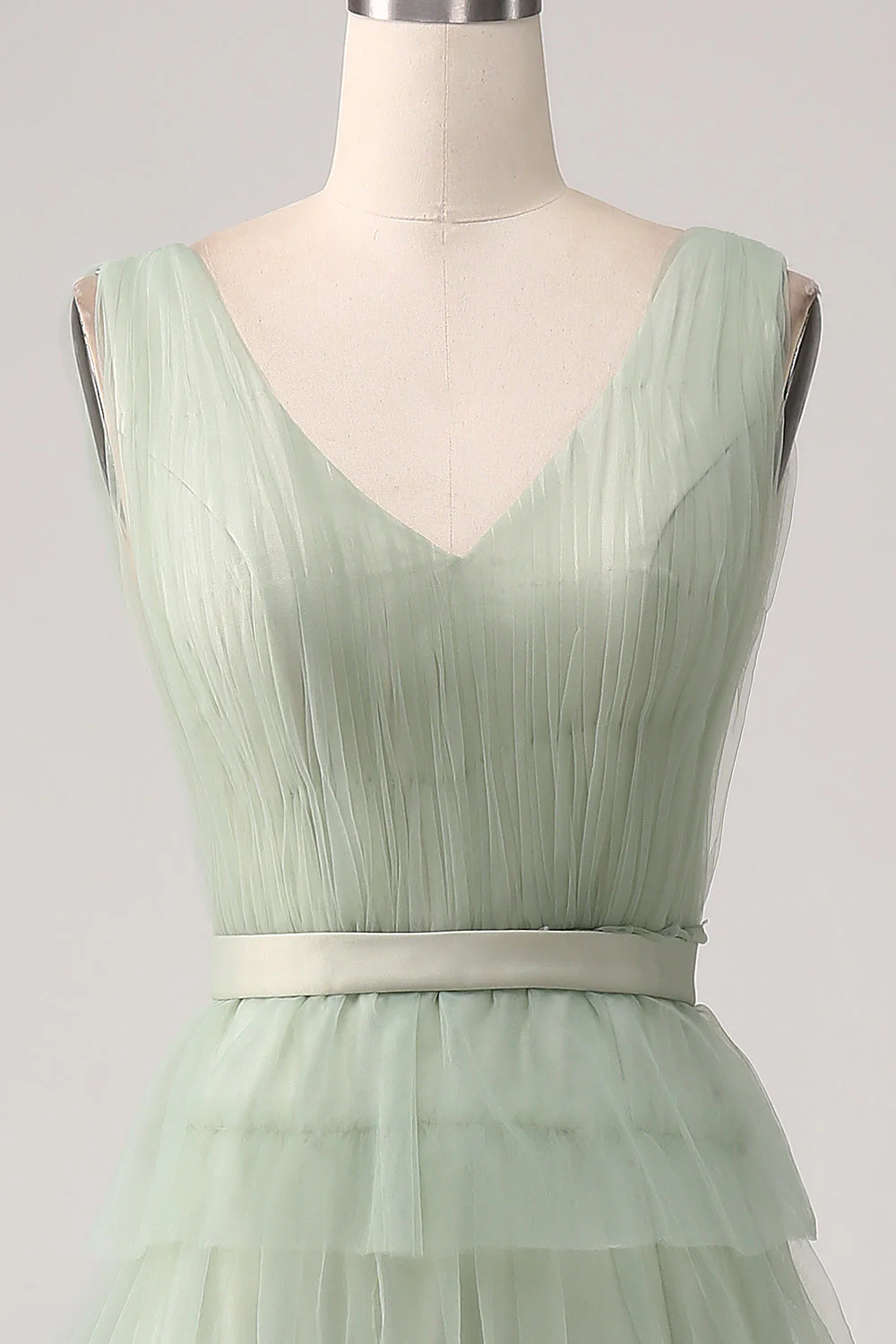 Pleated Tiered Green Prom Dress with Slit - JUORTHO