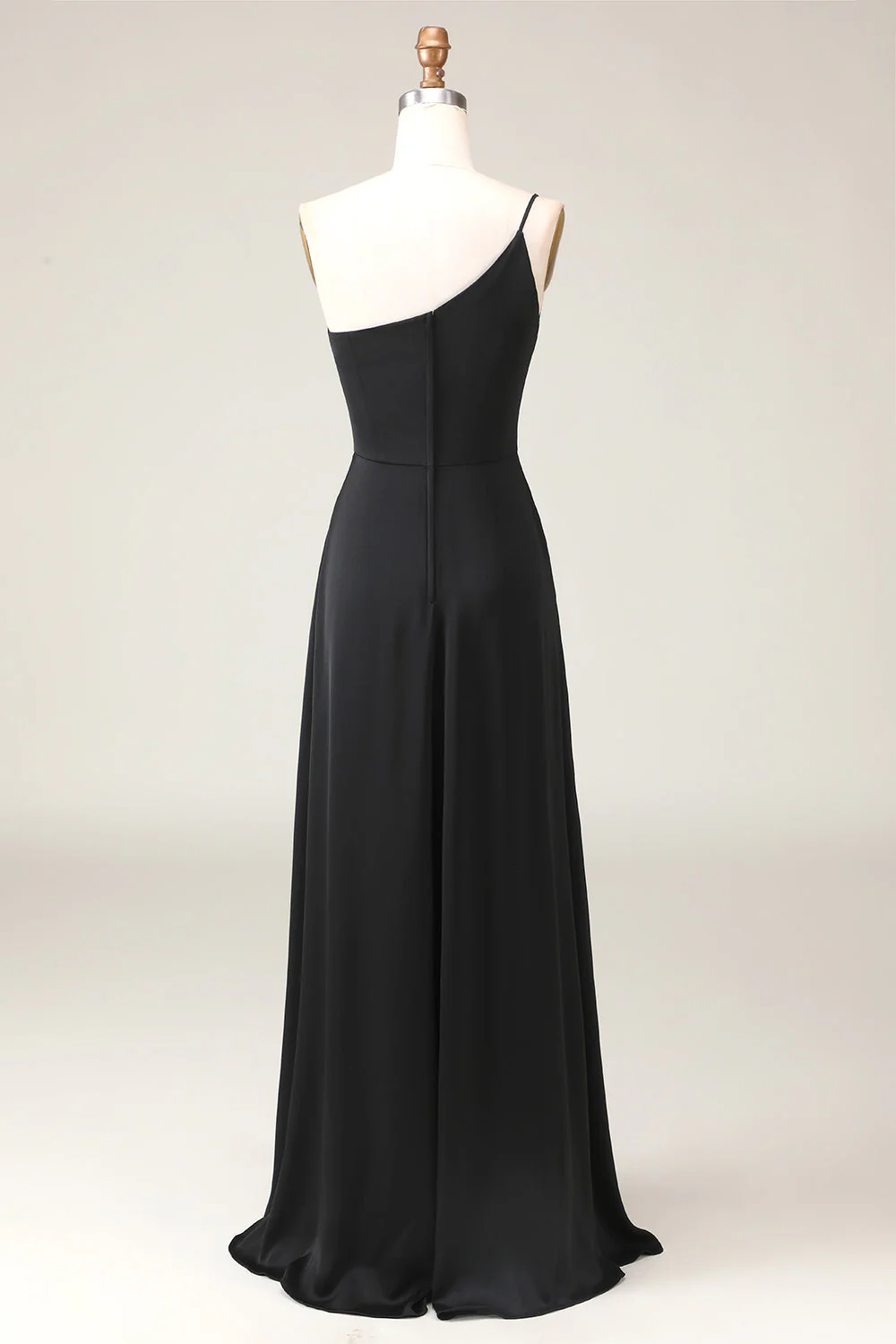 Black A-line Chiffon One Shoulder Floor Length Bridesmaid Dress - JUORTHO