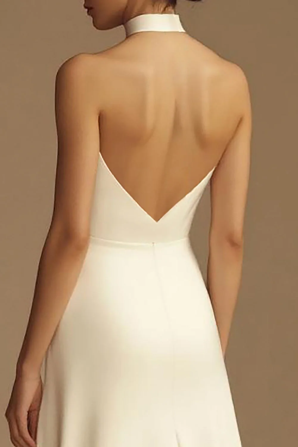 A Line White Satin Keyhole Long Rehearsal Dinner Dress - JUORTHO