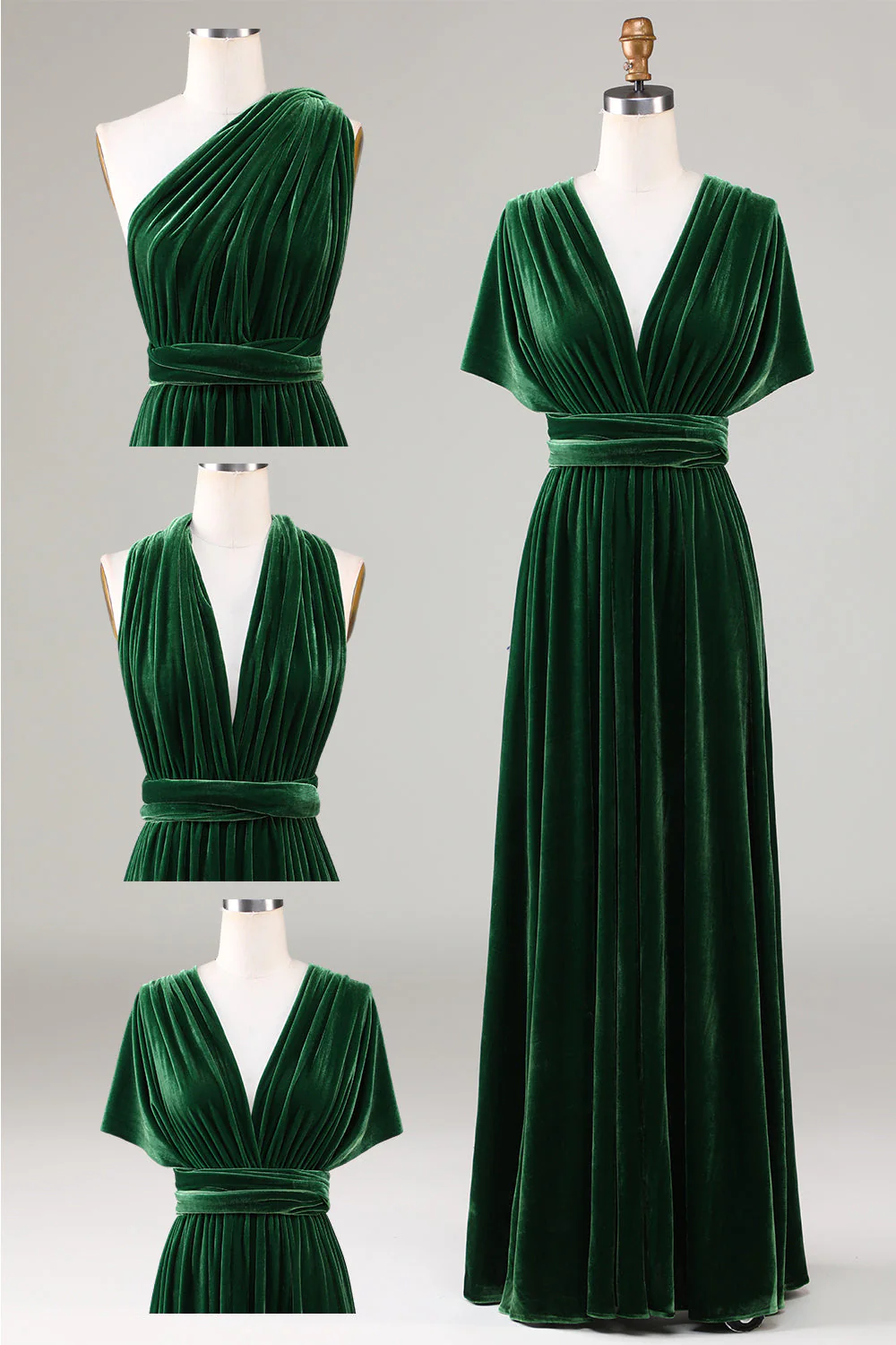 Dark Green Covertible Wear Velvet Long Bridesmaid Dress - JUORTHO
