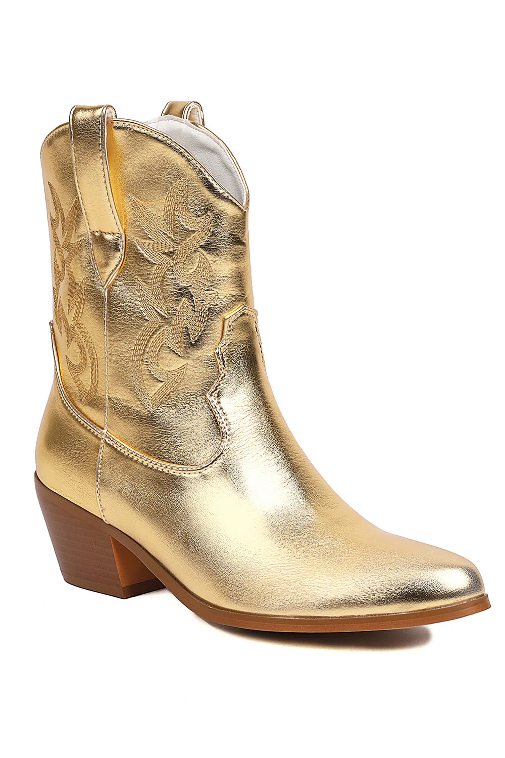 Golden Low Chunky Heel Western Cowgirl Boots - JUORTHO