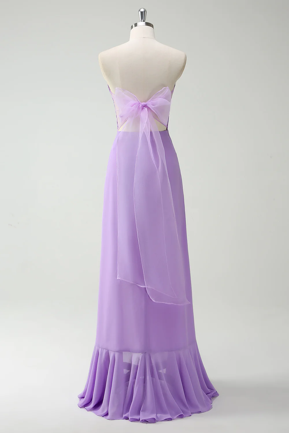 Simple Purple Strapless Chiffon Long Bridesmaid Dress With Slit - JUORTHO