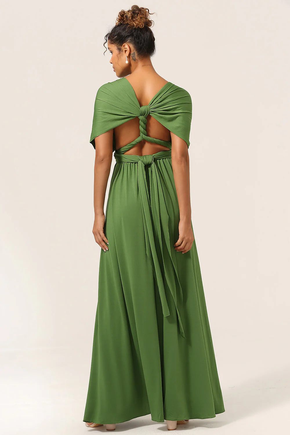 Charming A Line Olive Green Spandex Convertible Wear Long Bridesmaid Dress - JUORTHO